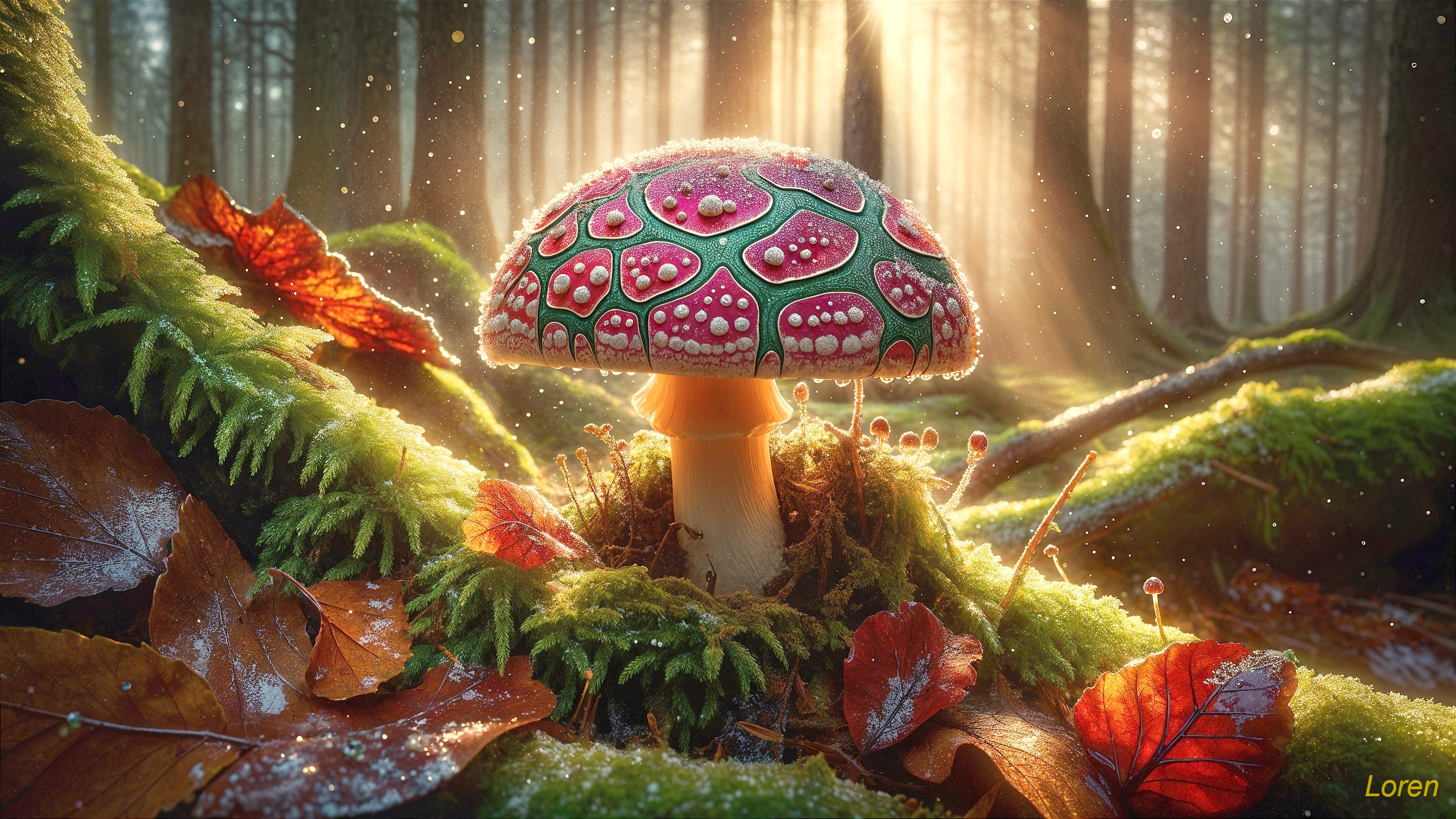 Vibrant Mushroom in a Mystical Forest Setting