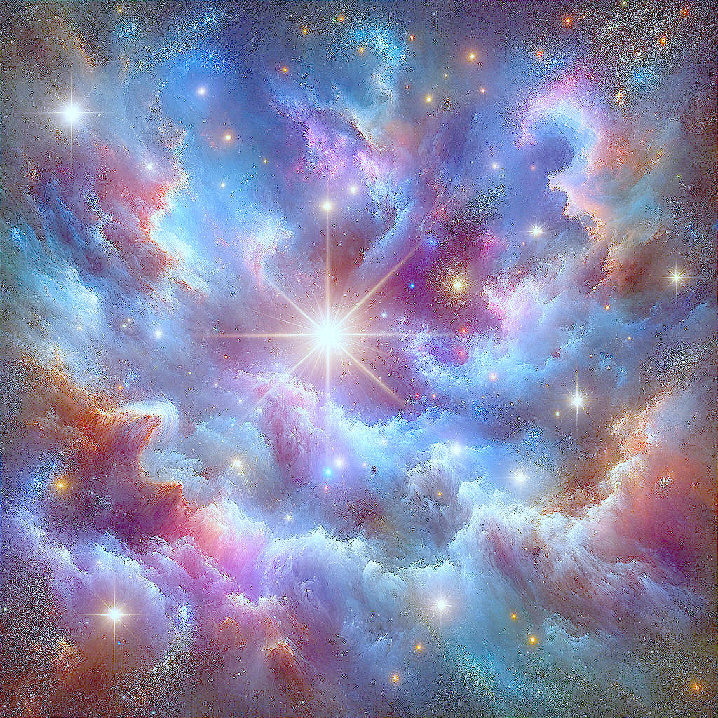 Vibrant Cosmic Scene with Swirling Gas and Stars