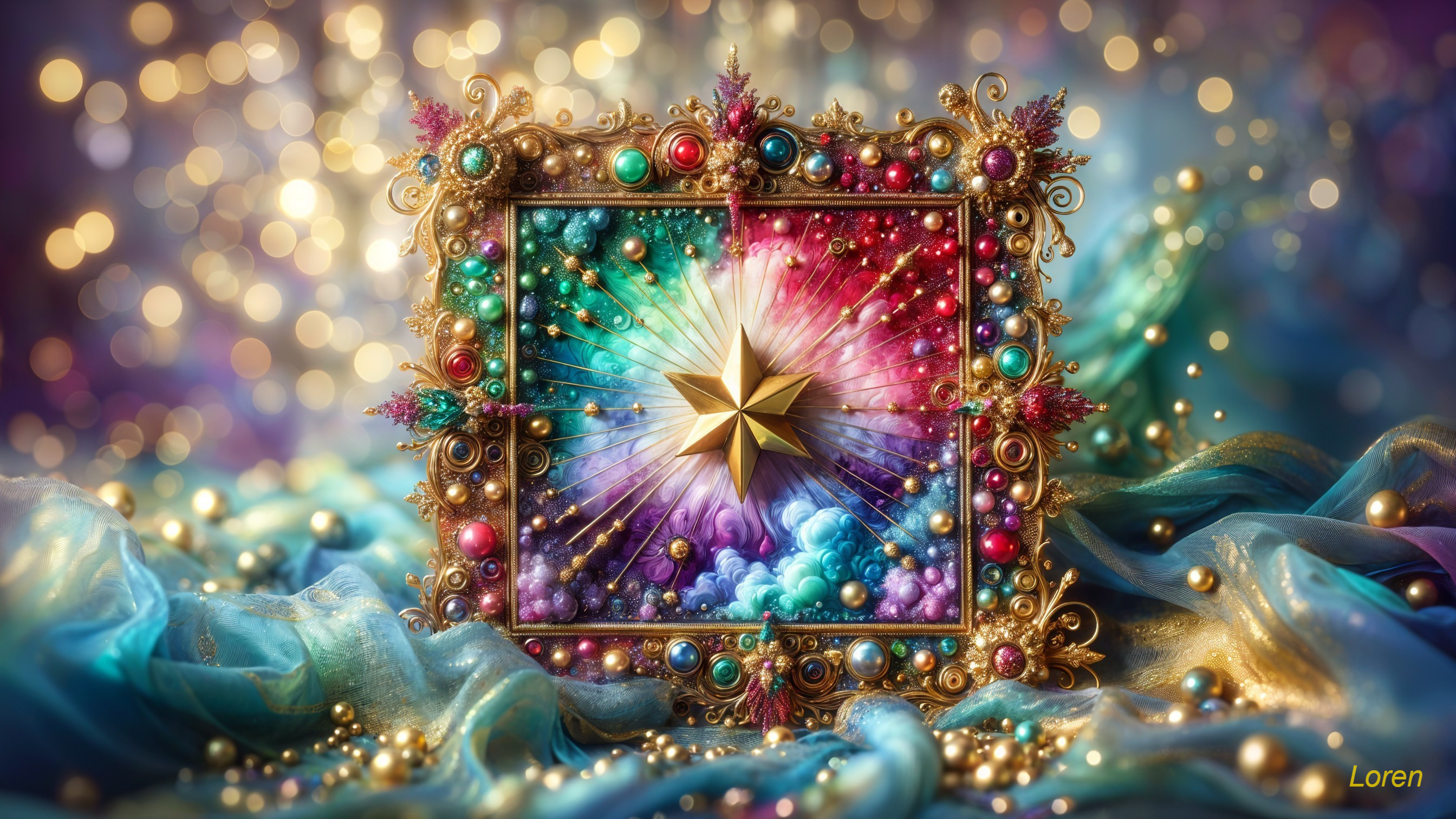 Ornate Frame with Colorful Gems and Star Centerpiece