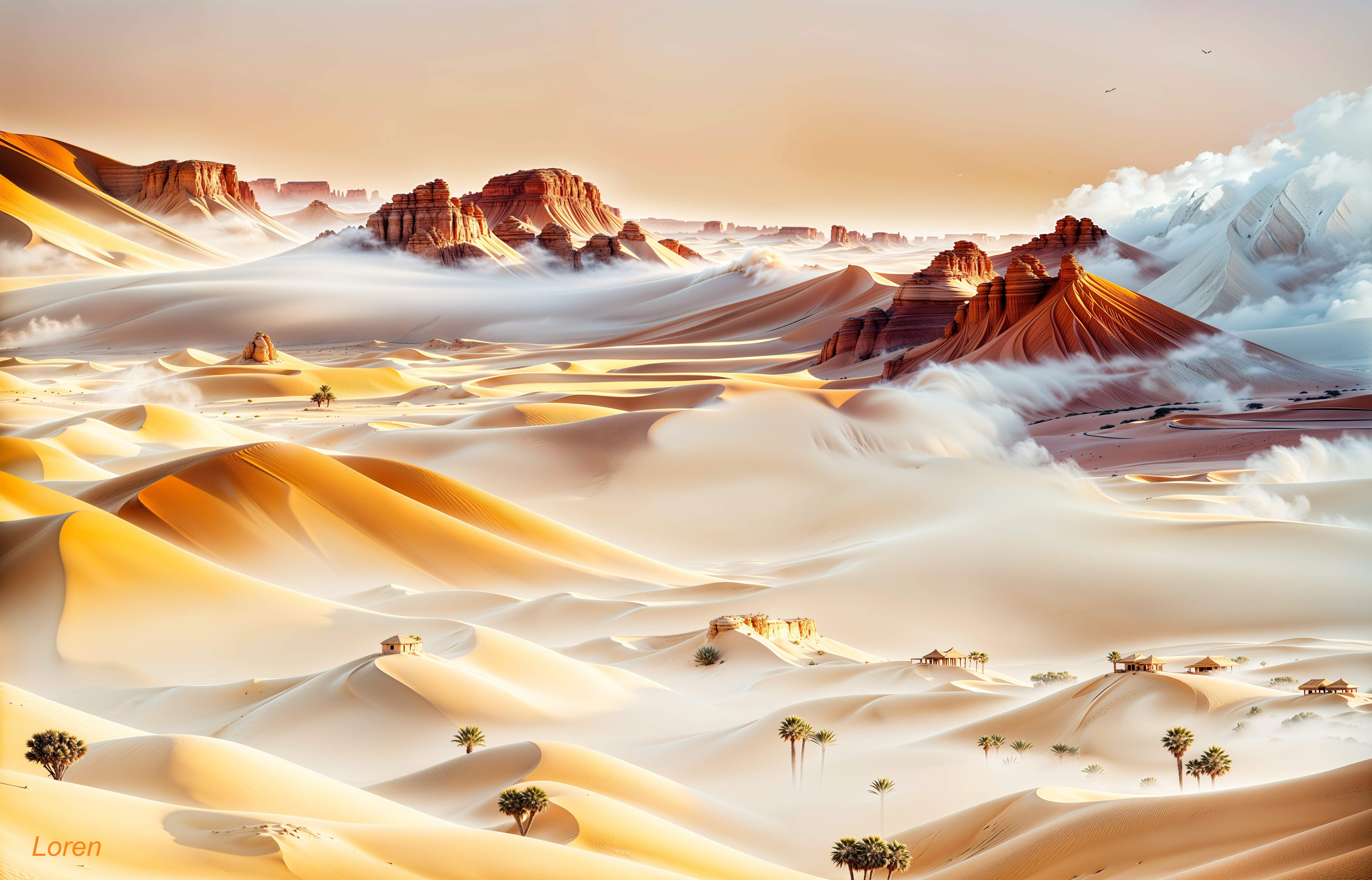 Desert Landscape with Sand Dunes and Rock Formations