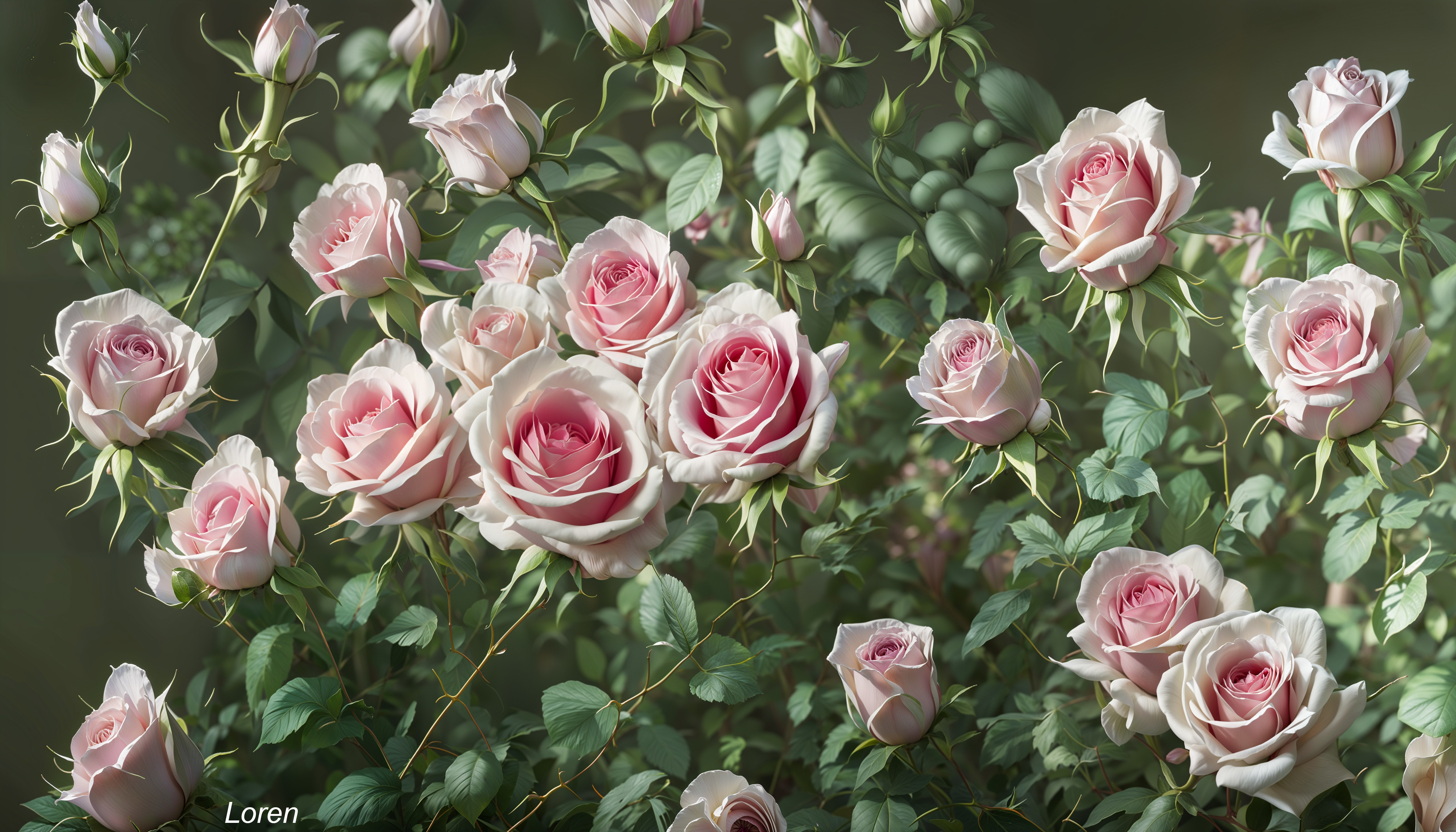 Elegant Pink and White Roses with Green Foliage