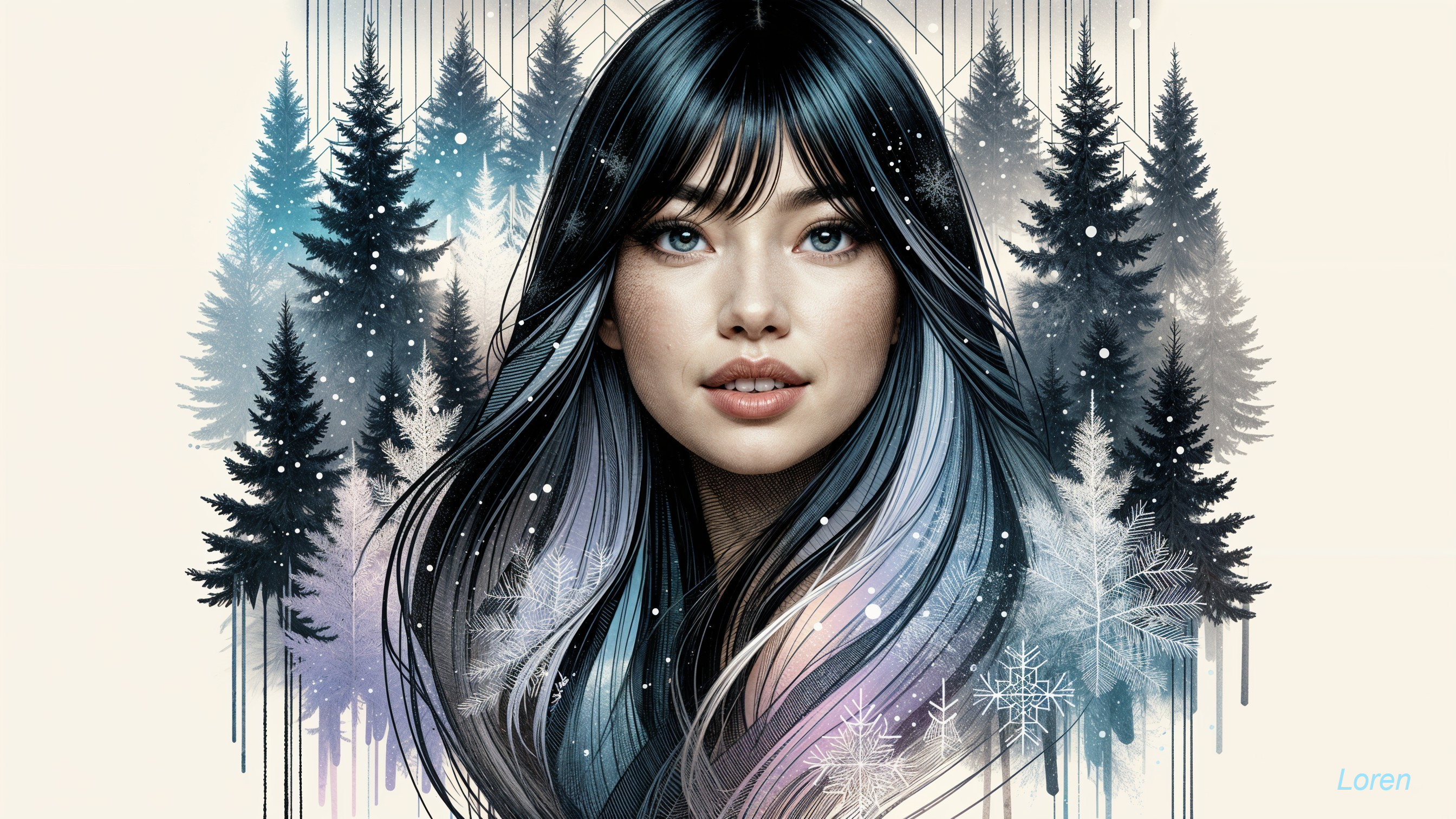Portrait of a Serene Woman in a Winter Landscape