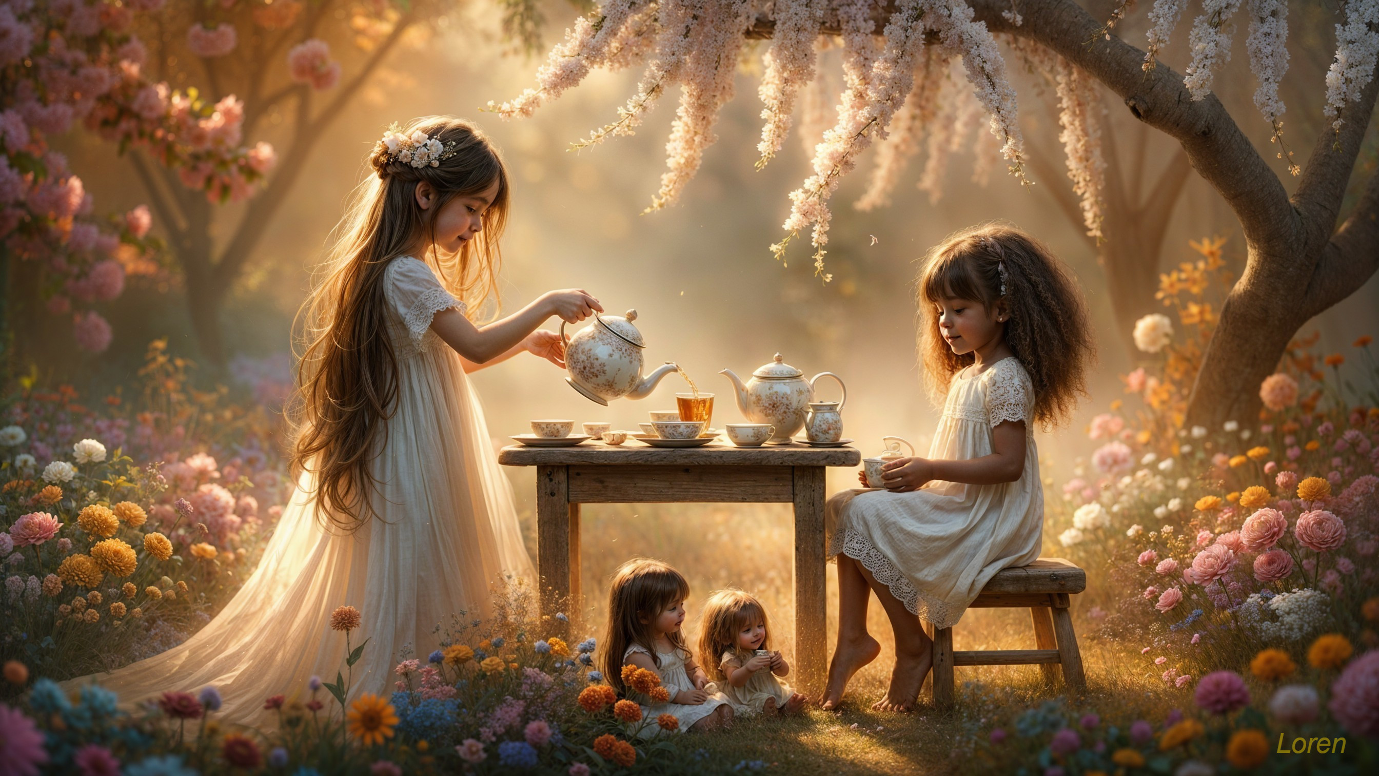 Whimsical Tea Party in a Magical Garden Setting