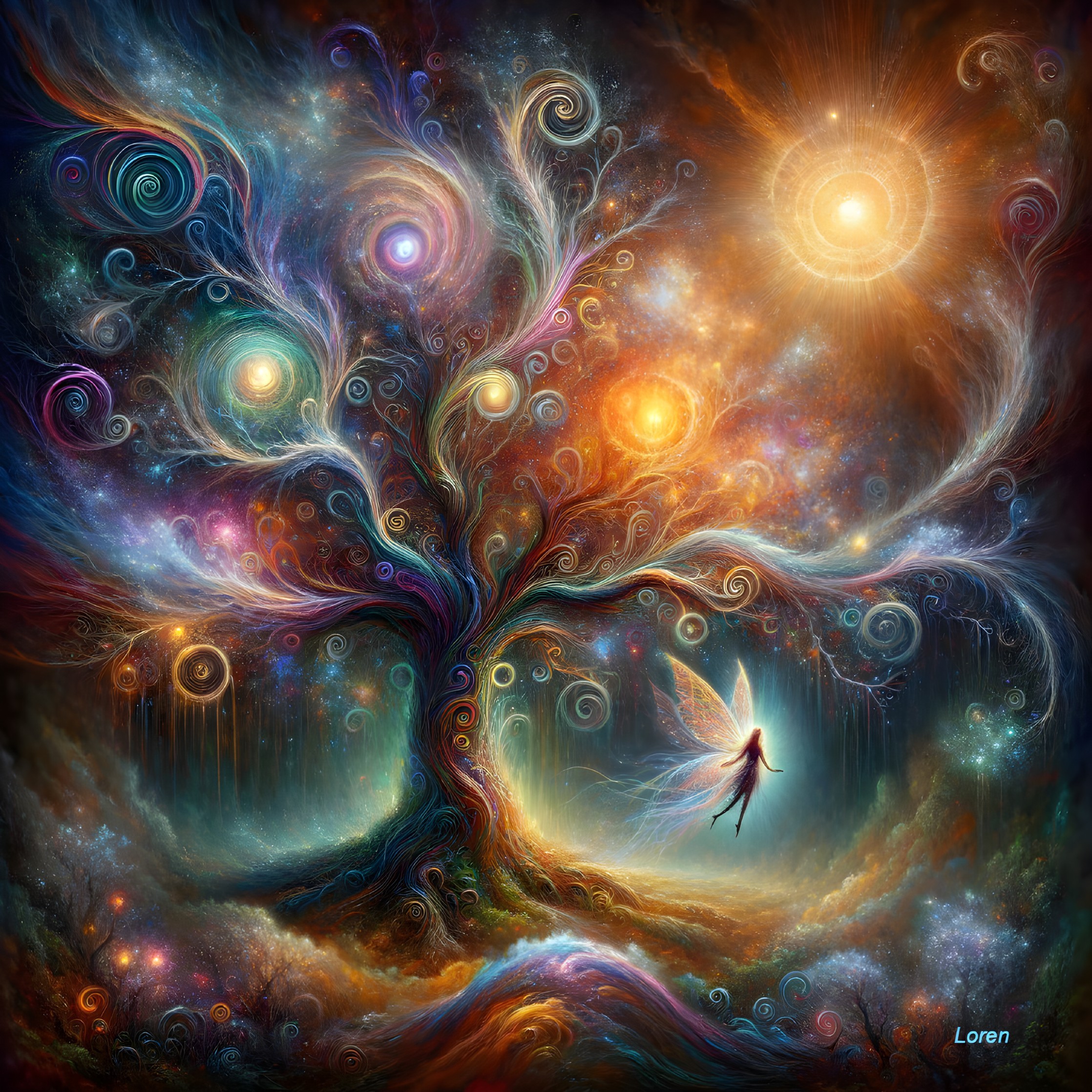 Majestic Tree in a Vibrant Cosmic Landscape