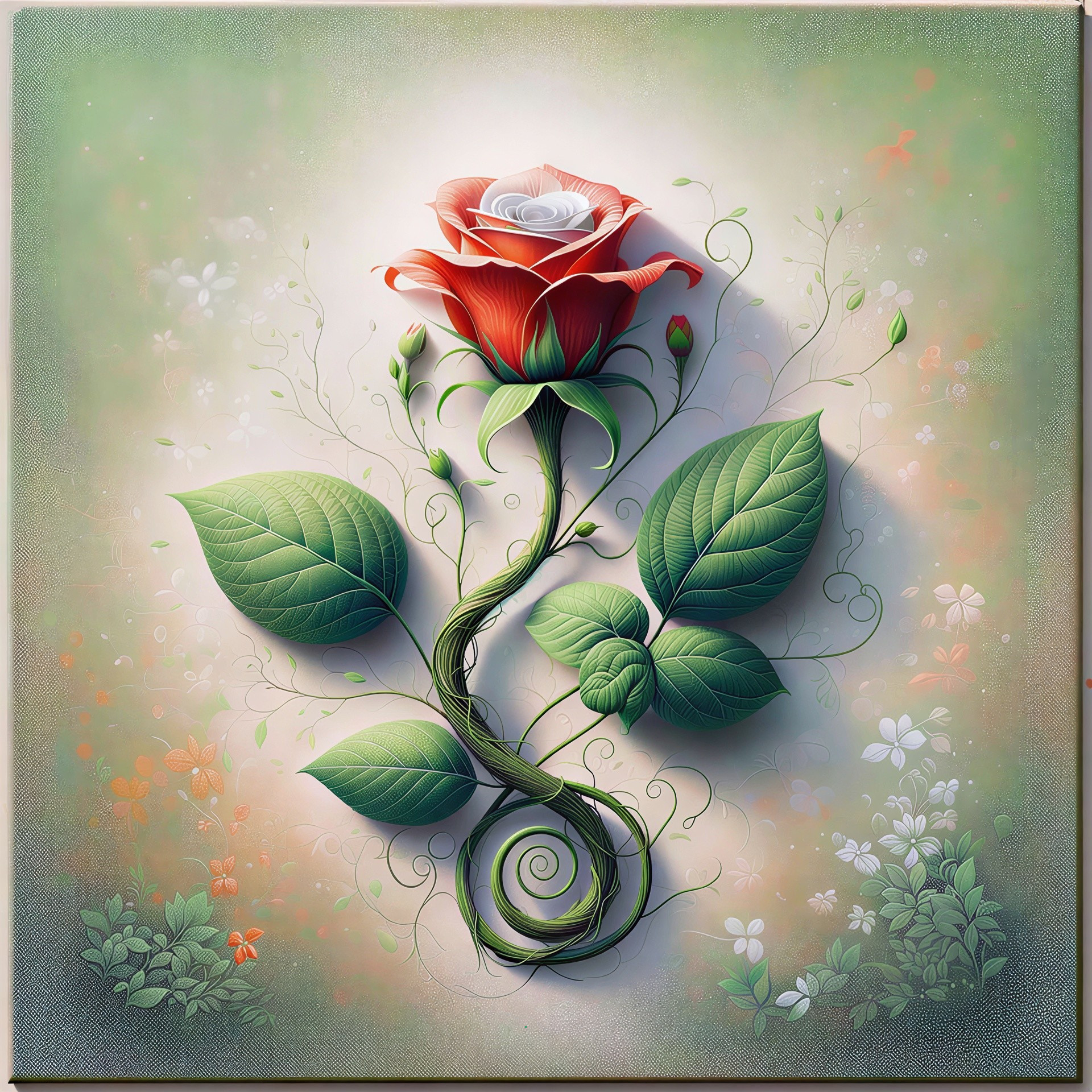 Mixed Media Art of a Red Rose with Pastel Background