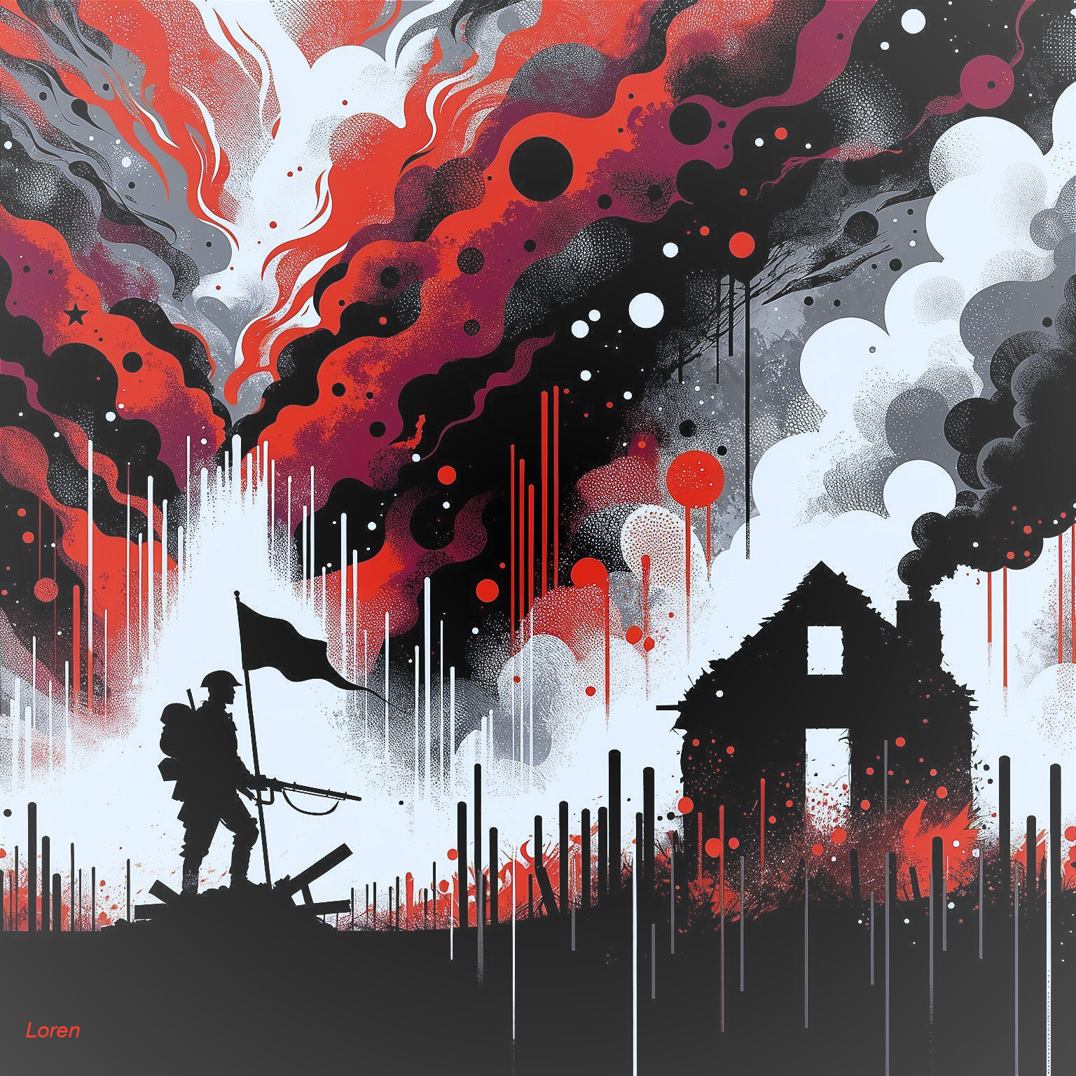 Dramatic Soldier on Battlefield with Fiery Background