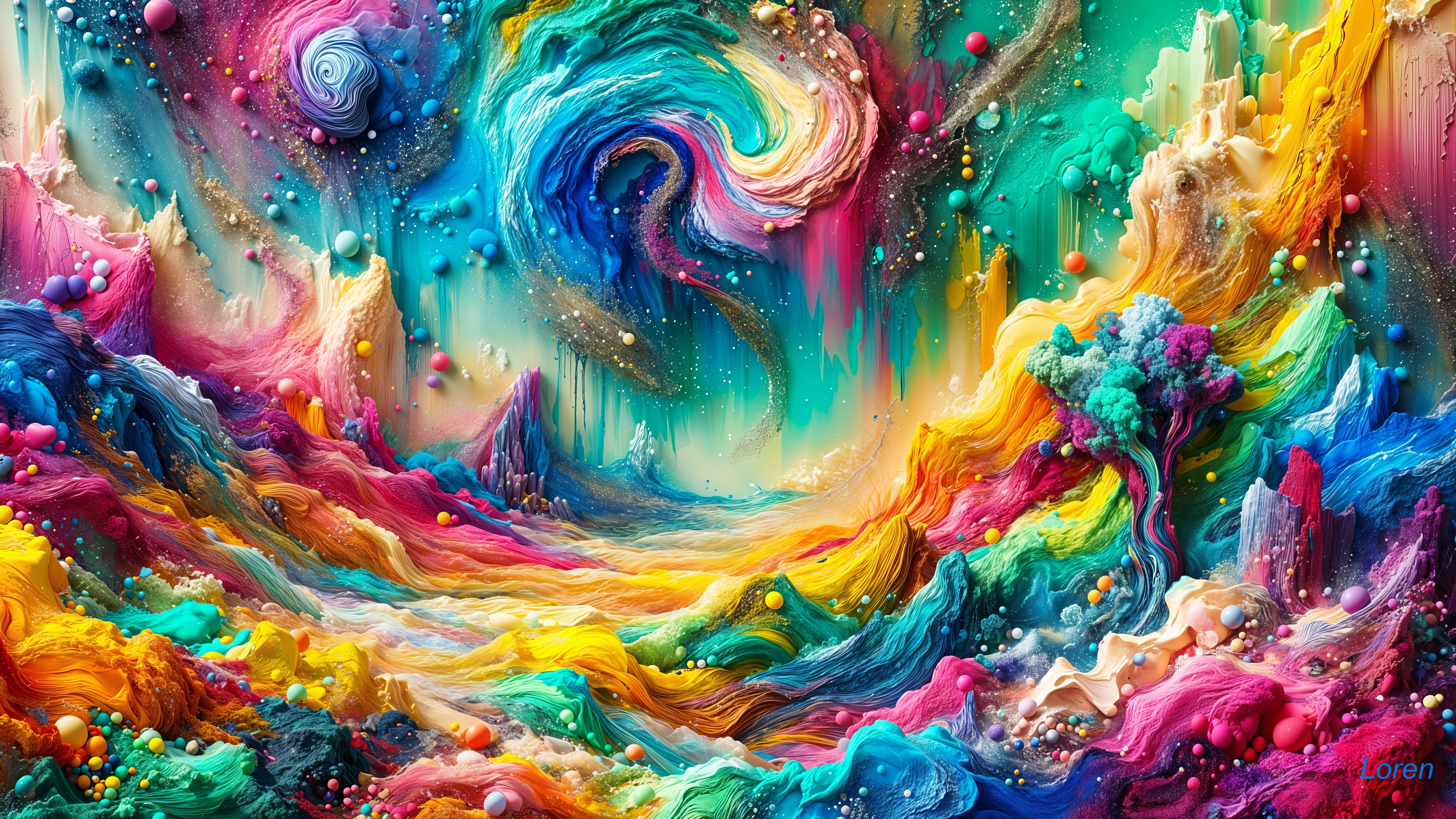 Vibrant Abstract Landscape with Swirling Colors and Textures