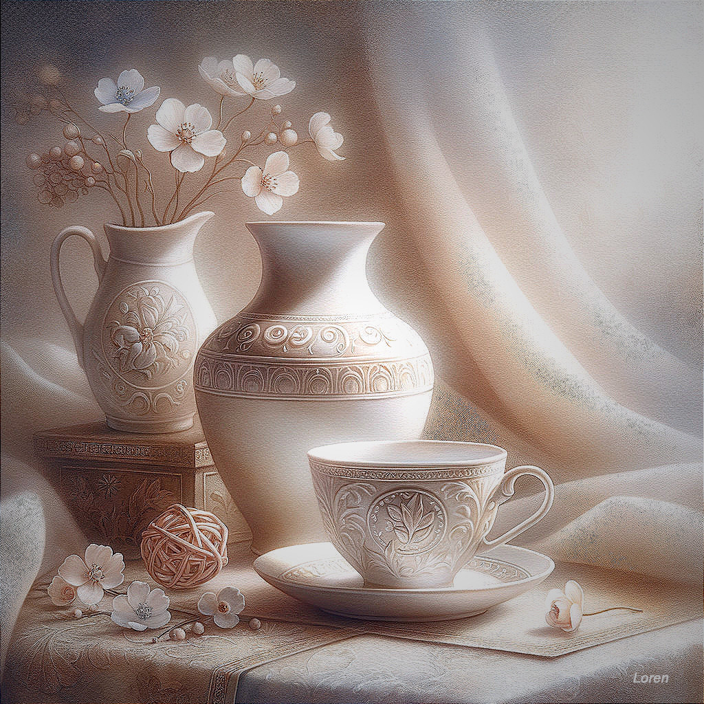 Elegant Porcelain Still Life with Floral Accents
