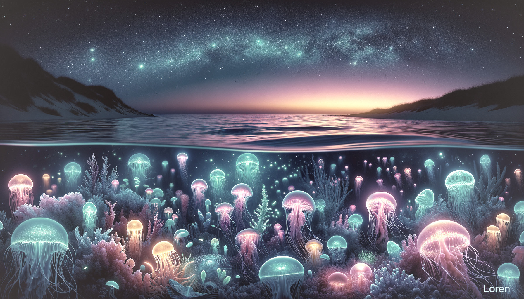 Underwater Scene with Colorful Jellyfish and Coral