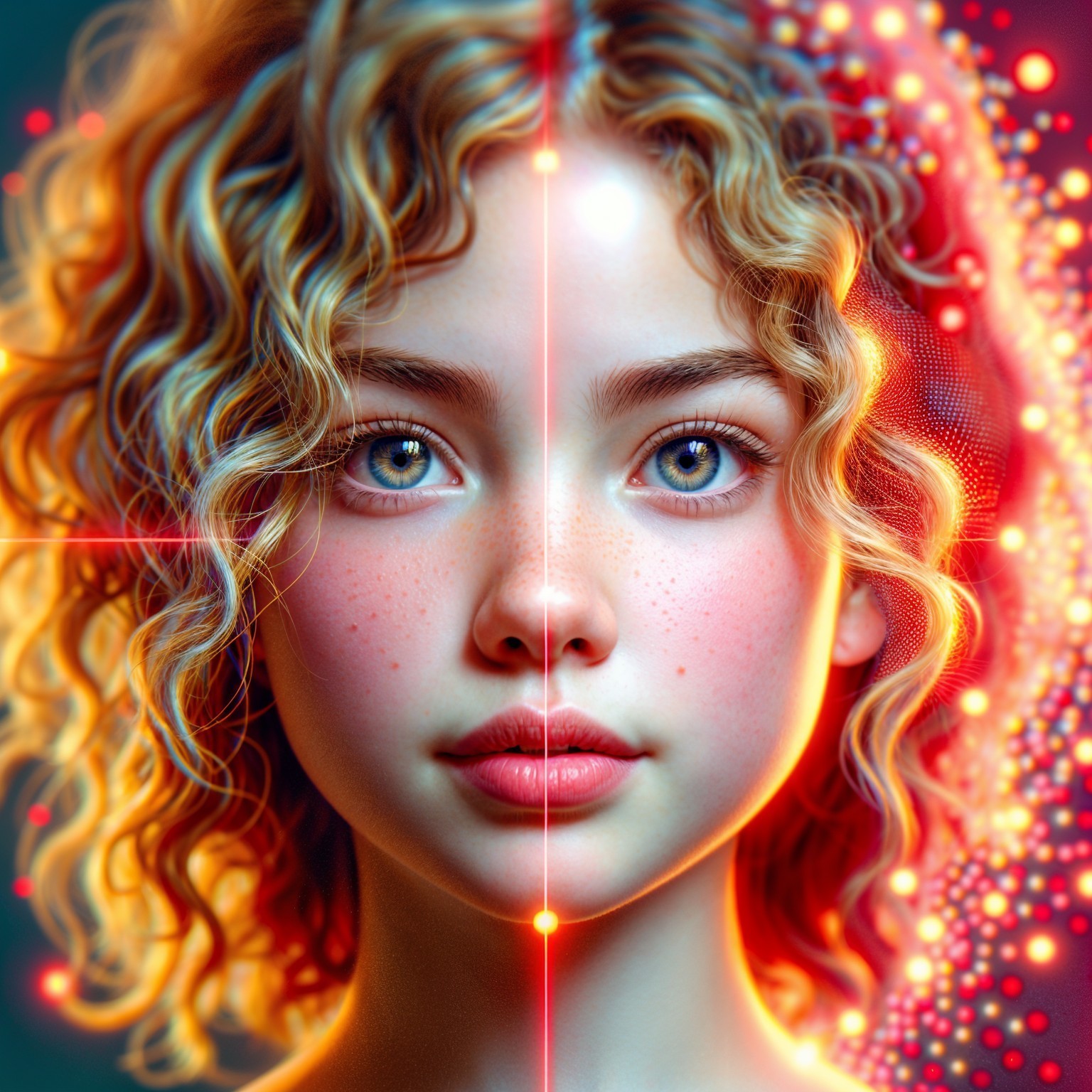 Digital portrait of a girl with golden curly hair