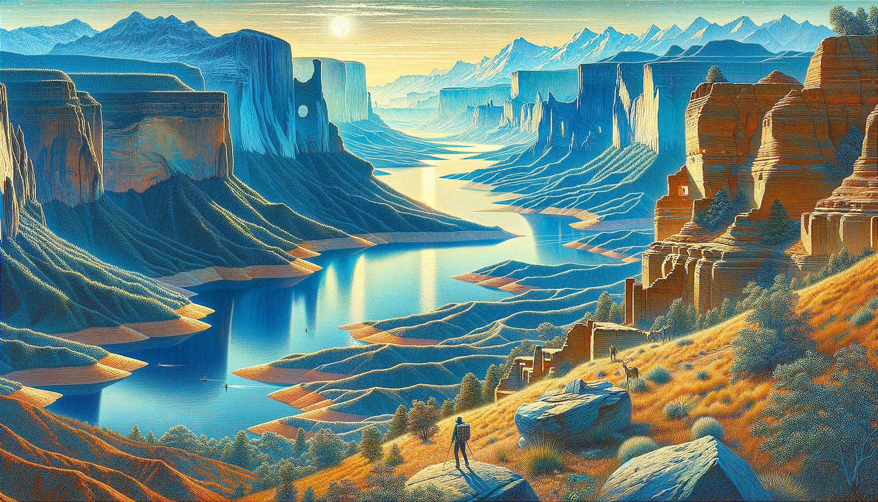 Surreal Landscape with Cliffs and Winding River