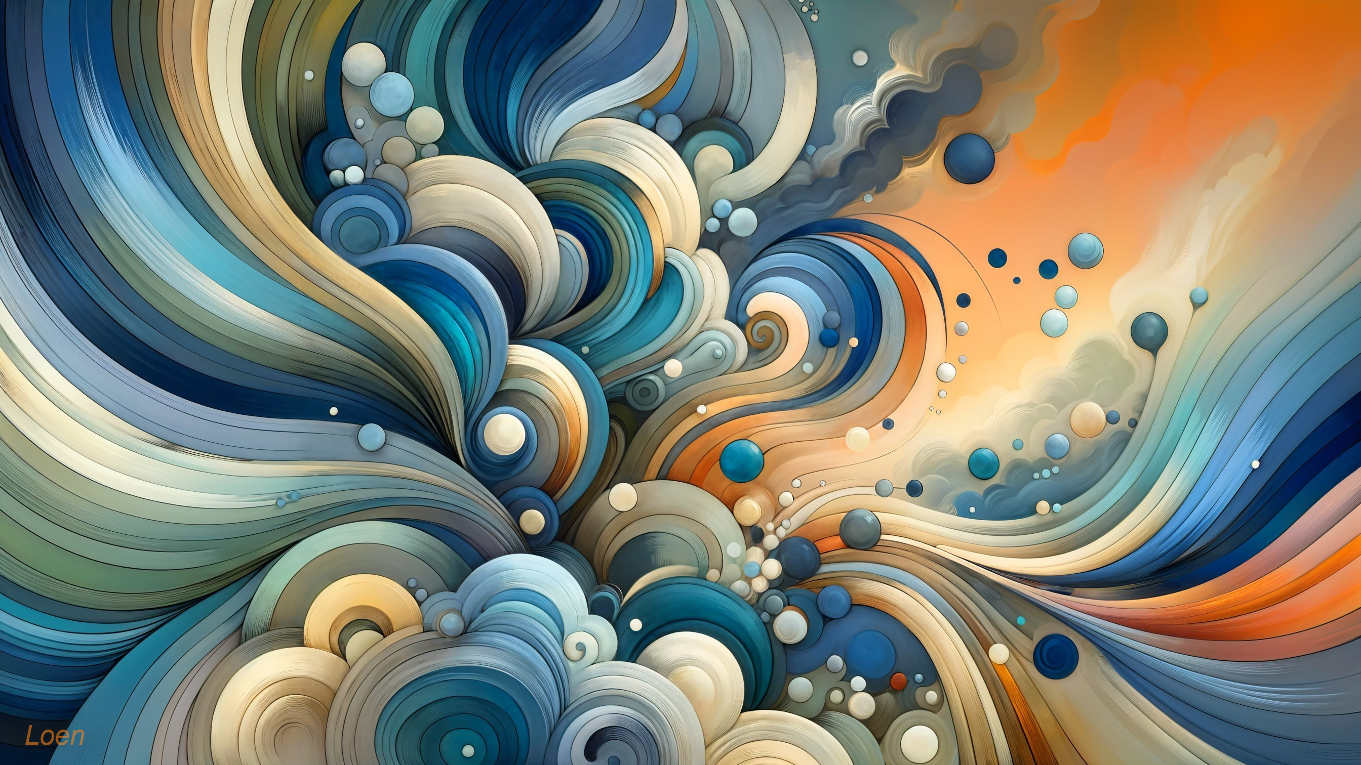 Abstract Artwork with Swirling Waves of Color