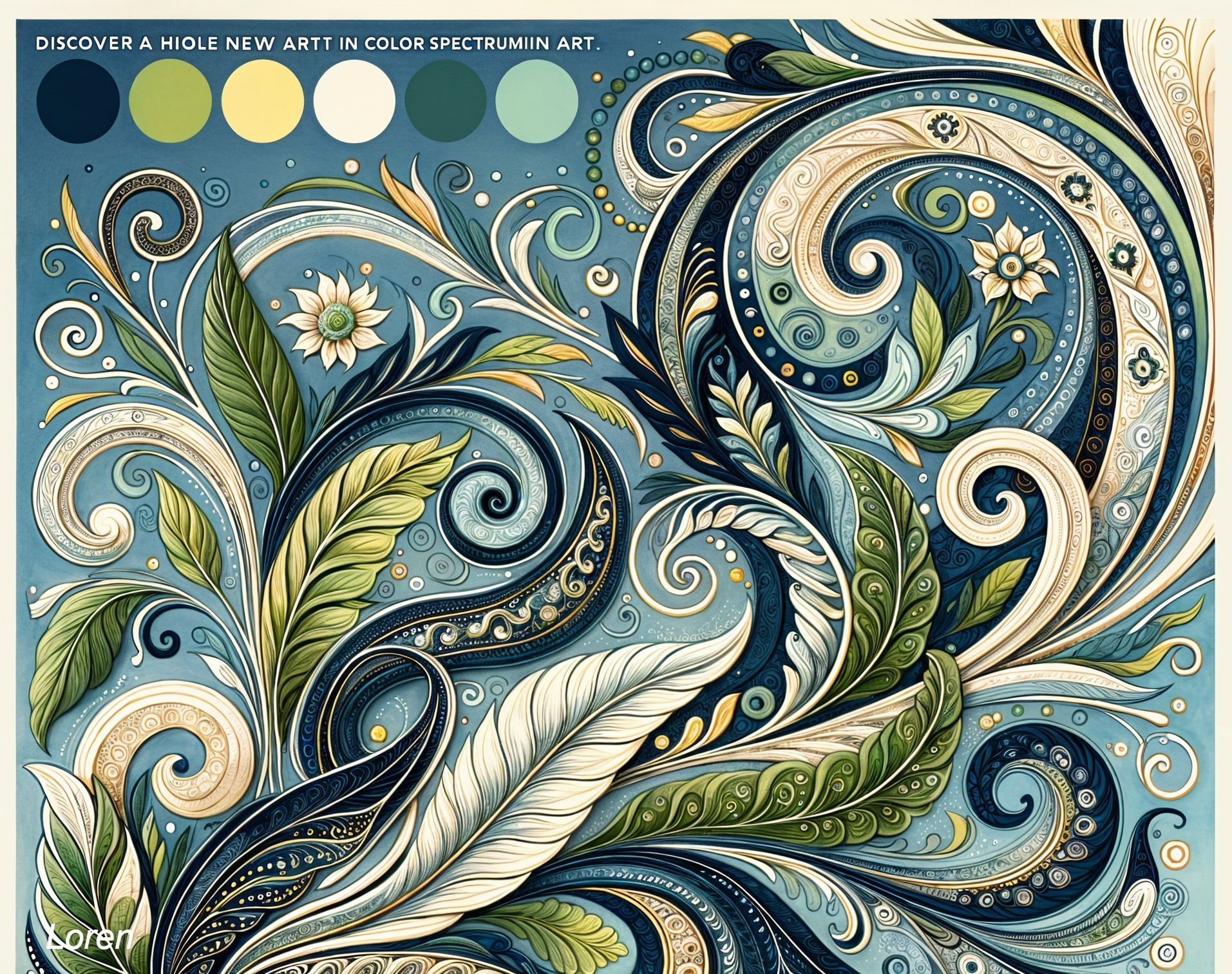Intricate Design with Swirling Patterns and Leaves