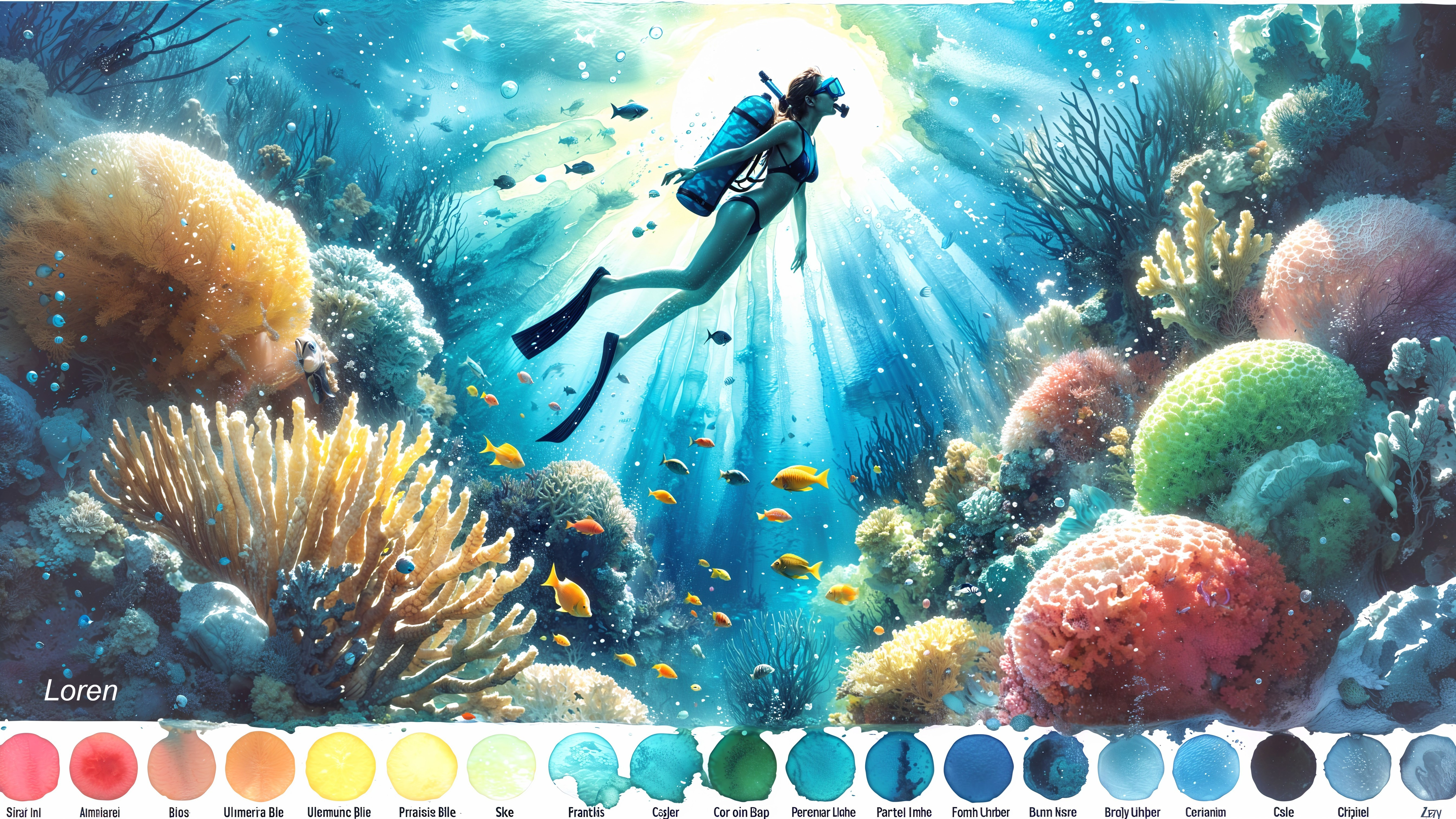 Vibrant Underwater Scene with Diver and Coral Reef