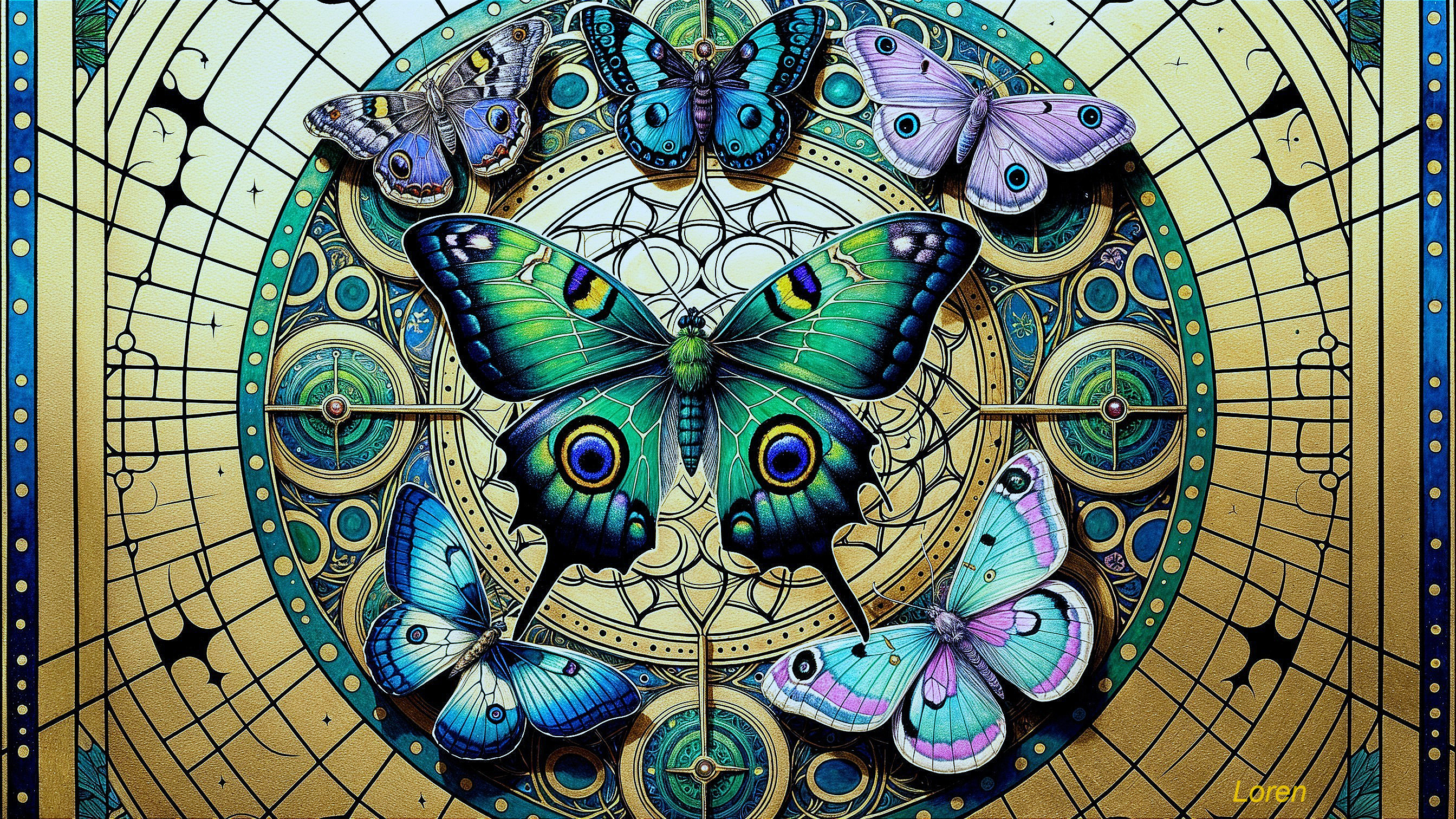 Vibrant Butterfly Design with Geometric Background