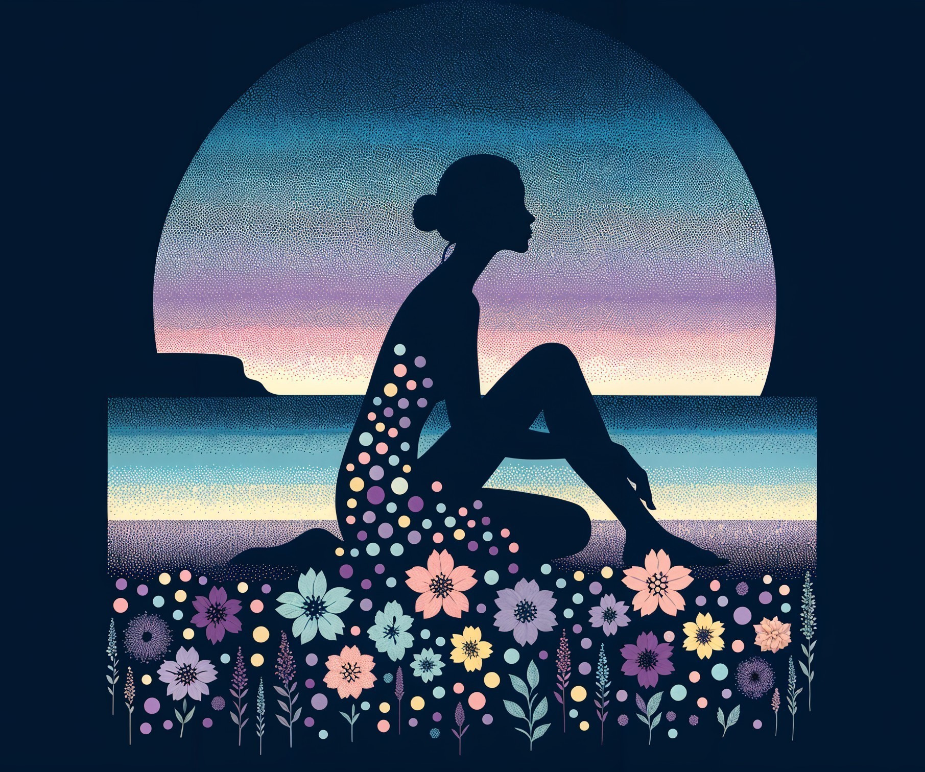 Silhouette of a Woman Amidst Colorful Flowers