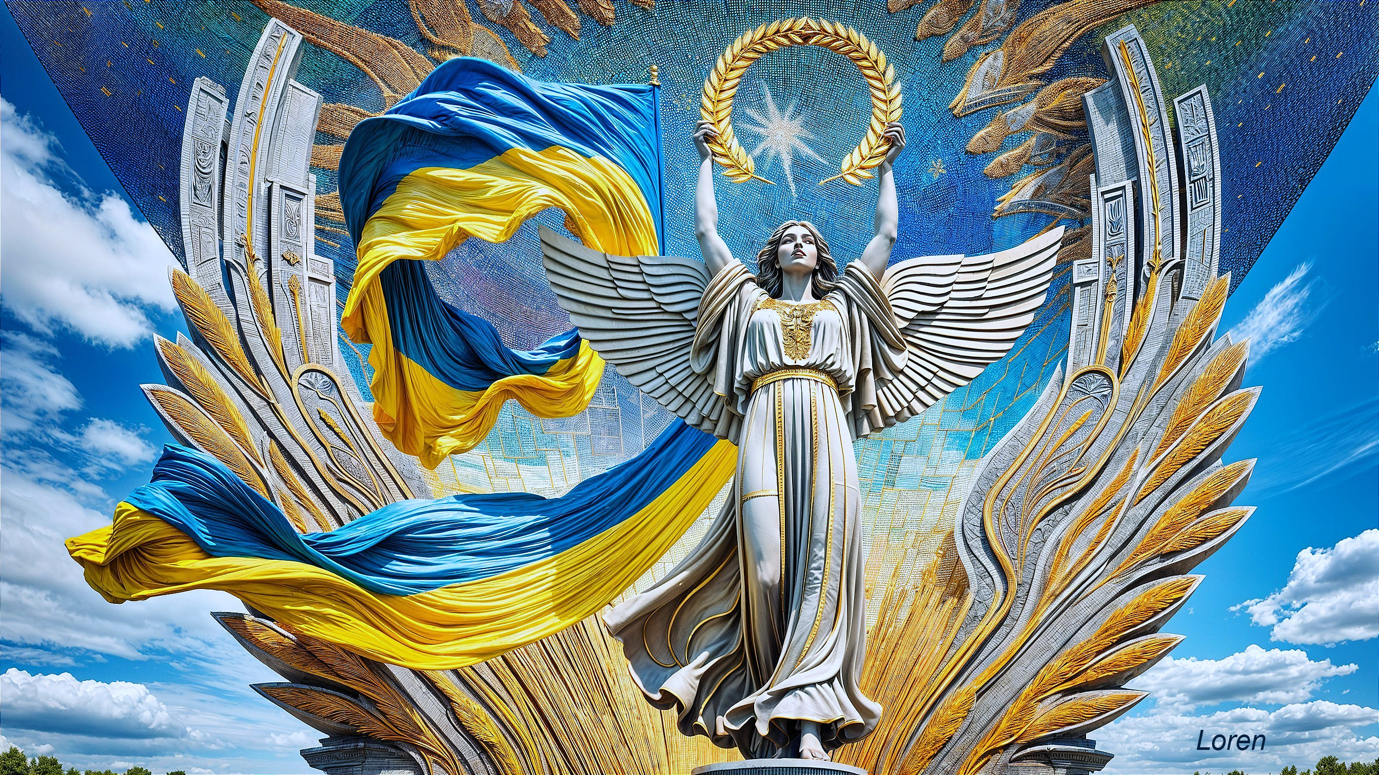 Grand Angelic Statue with Ukrainian Symbolism