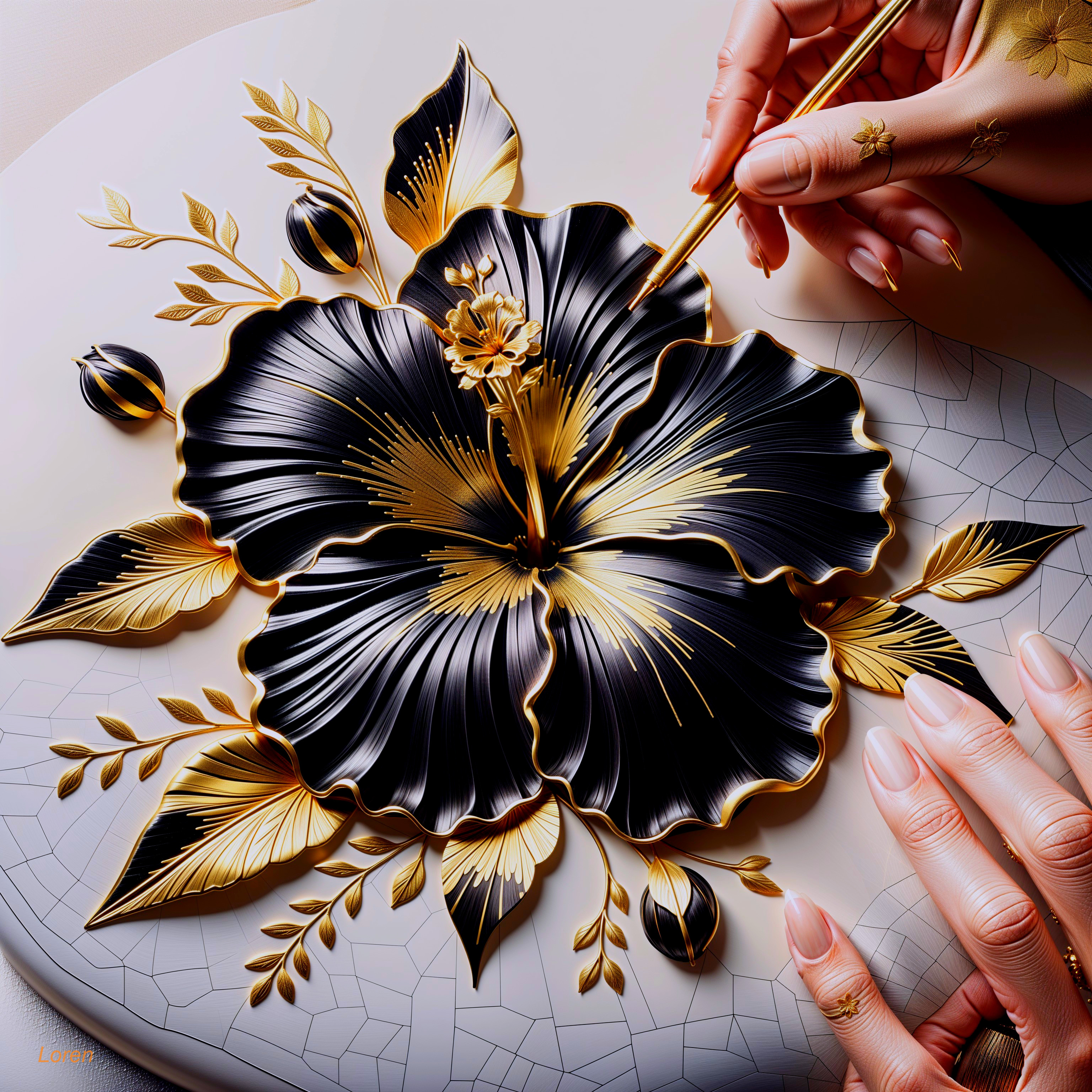 Three-Dimensional Floral Design with Black Hibiscus