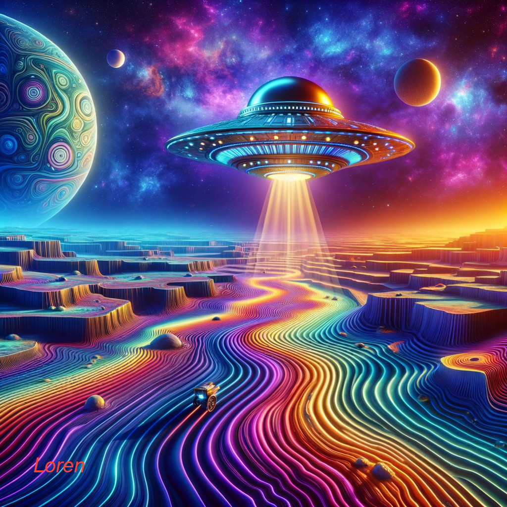 Vibrant Extraterrestrial Landscape with Spaceship and Planets