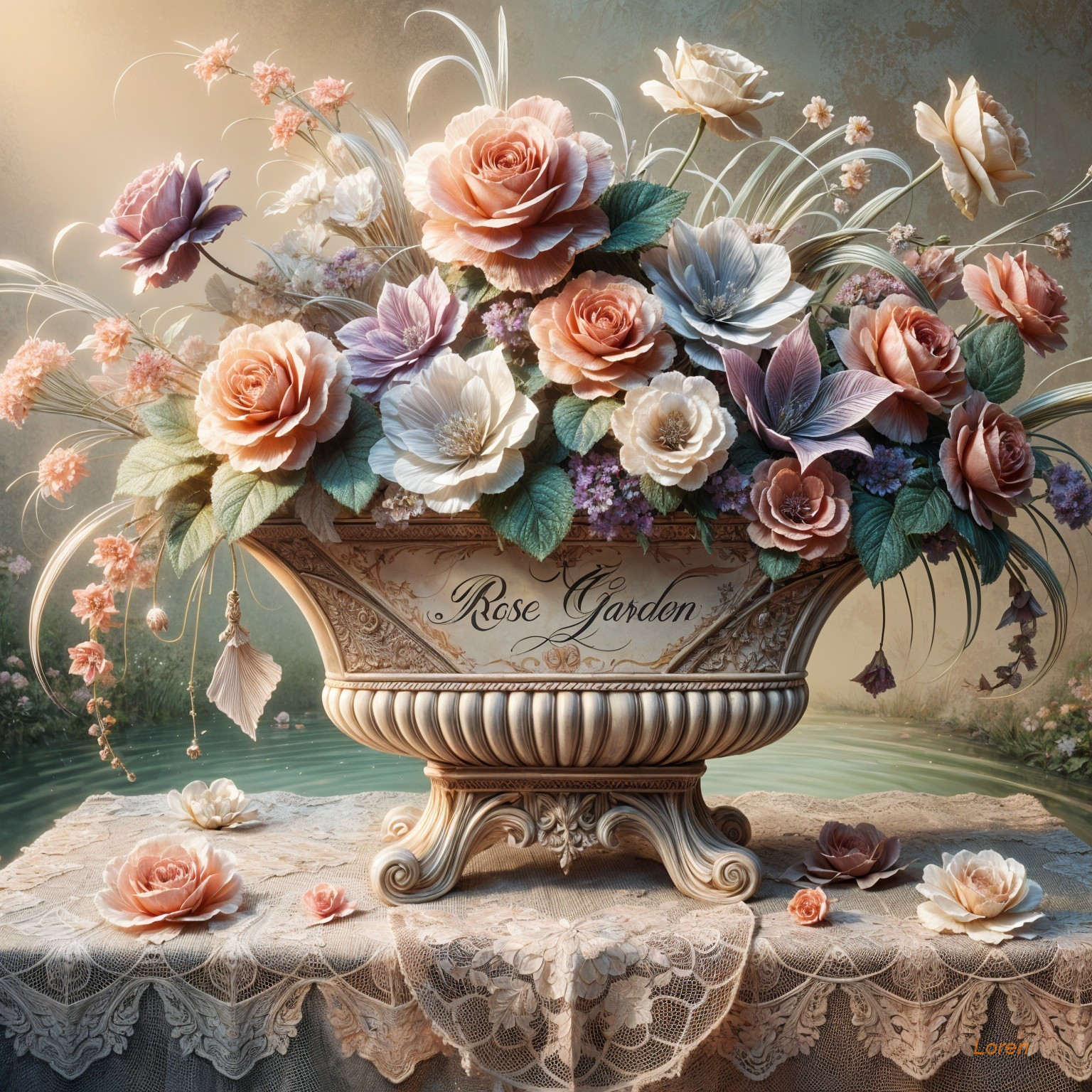 Floral Arrangement with Roses in Soft Shades