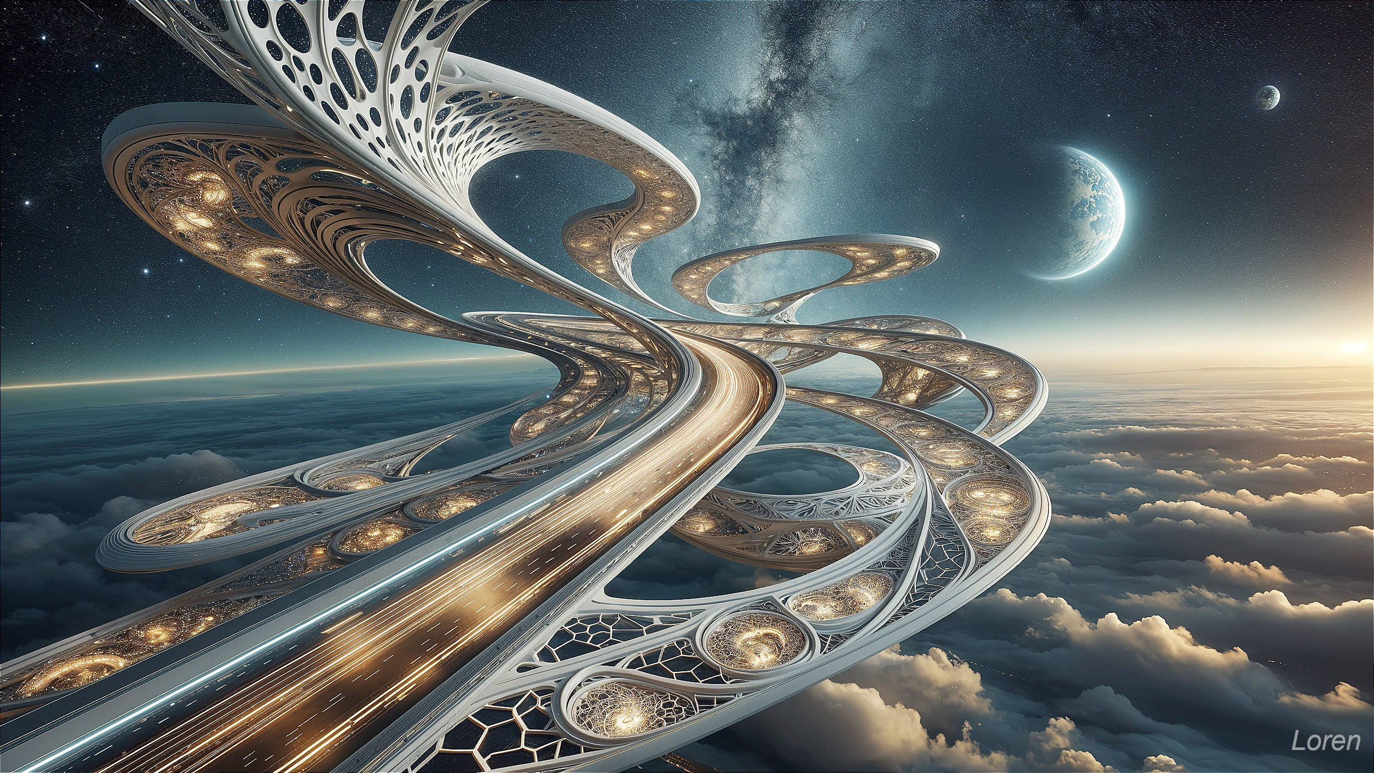 Futuristic Floating Structure Above Cosmic Backdrop