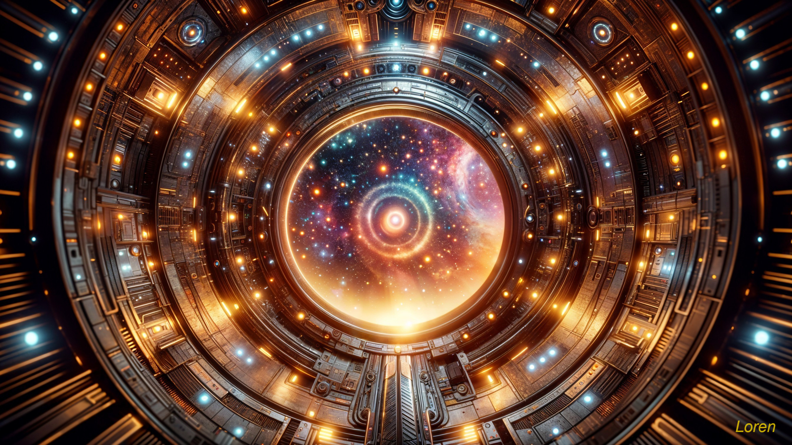 Futuristic Circular Chamber with Galaxy Display