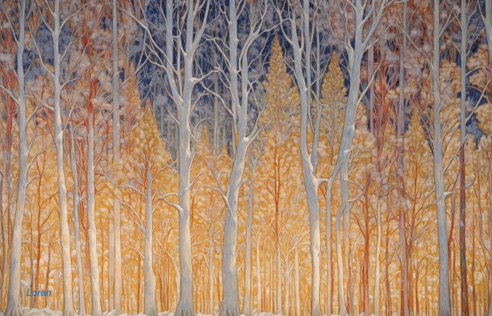 Winter Forest Scene with Colorful Tree Contrast