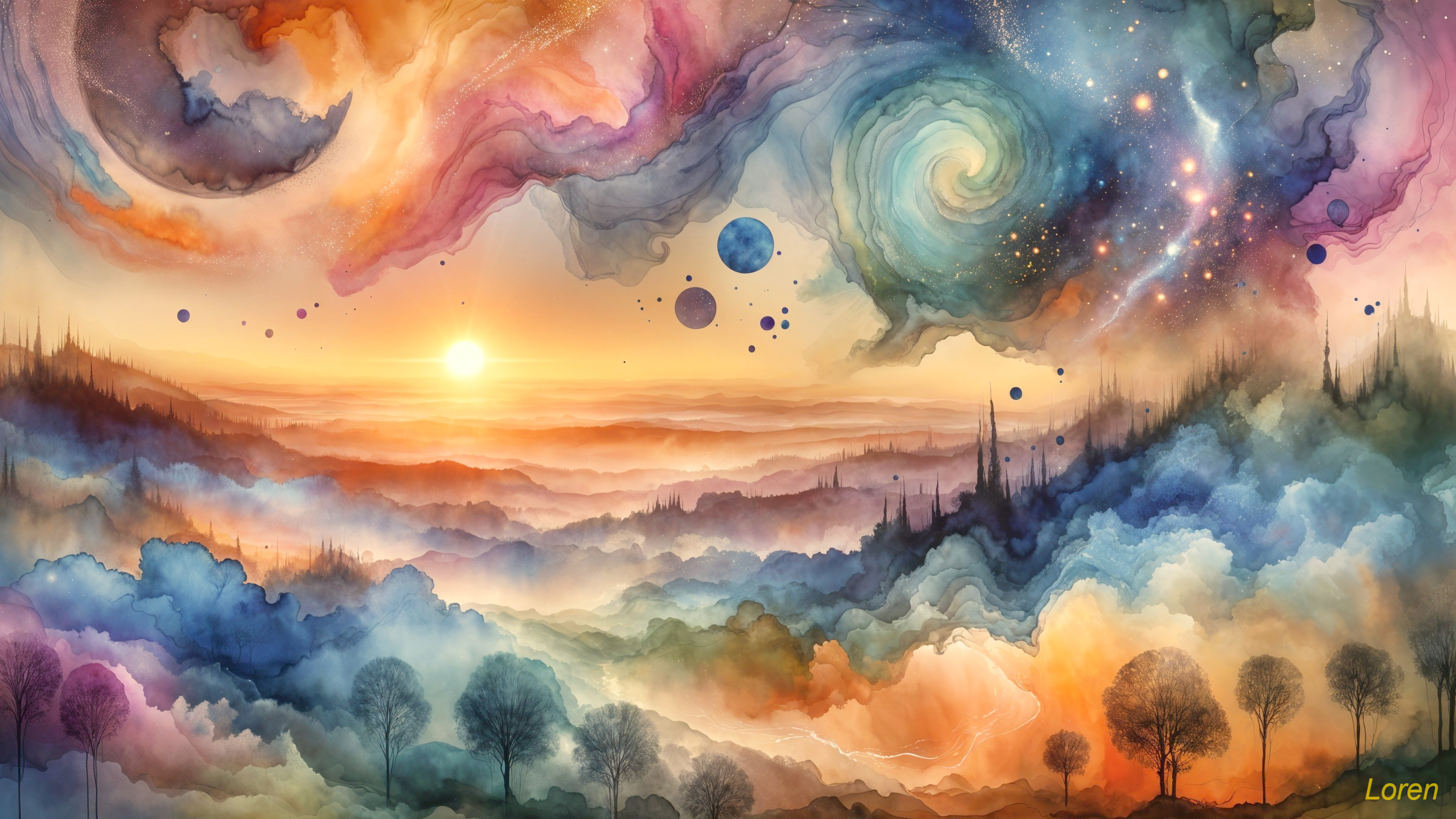 Vibrant Cosmic Landscape with Ethereal Elements