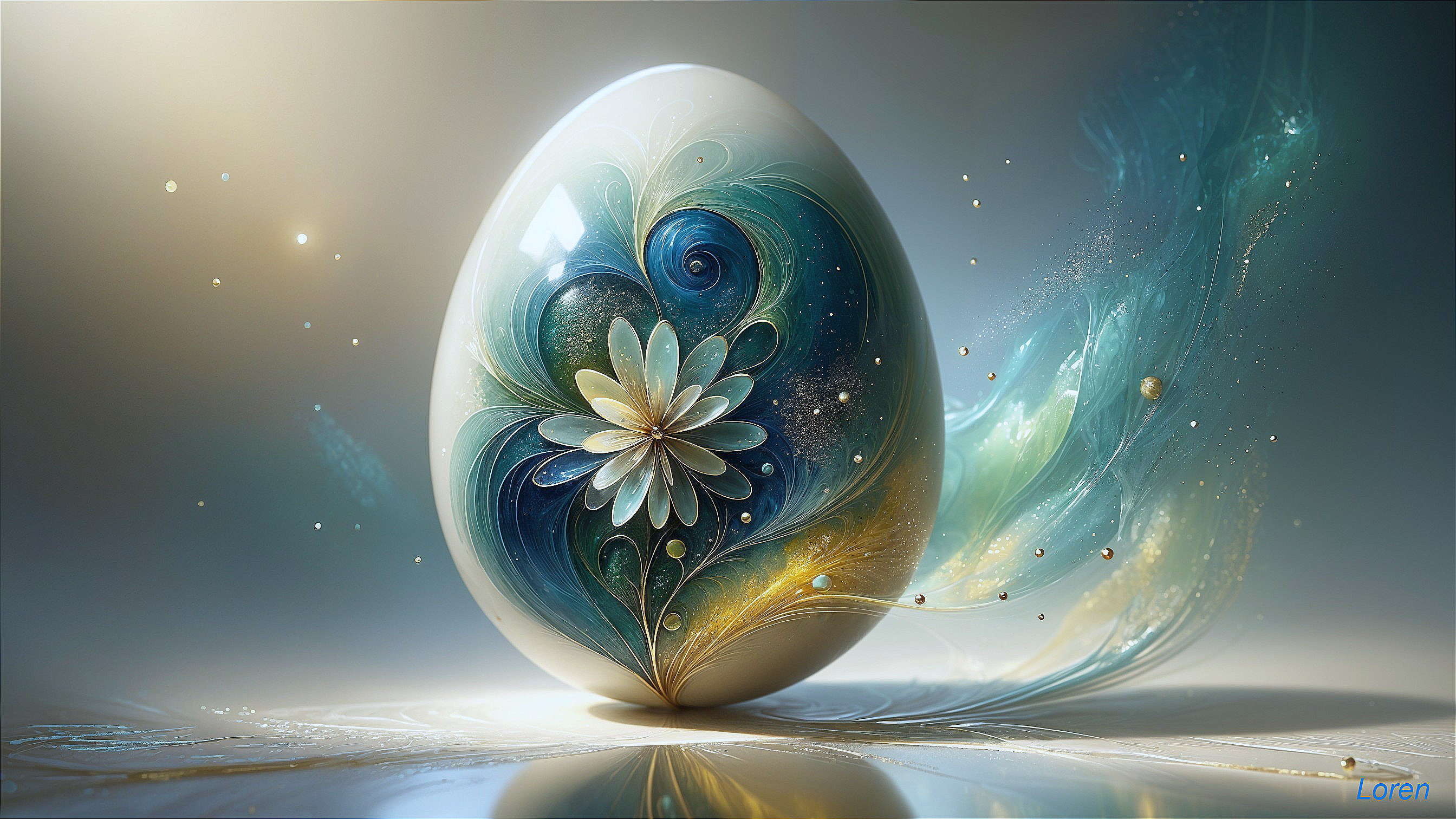 Decorative egg with floral patterns and glossy finish