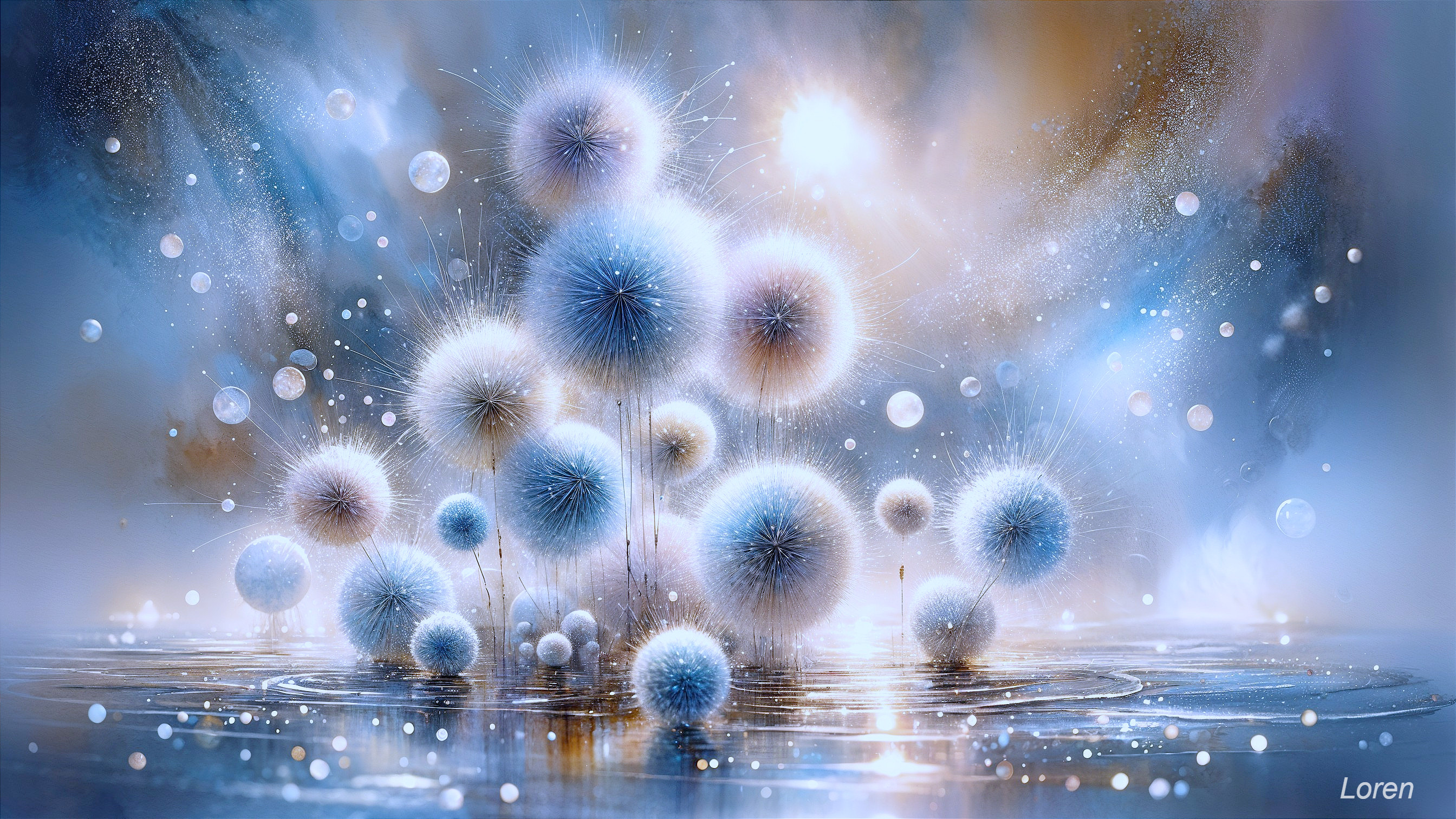 Ethereal Landscape with Floating Dandelion Spheres