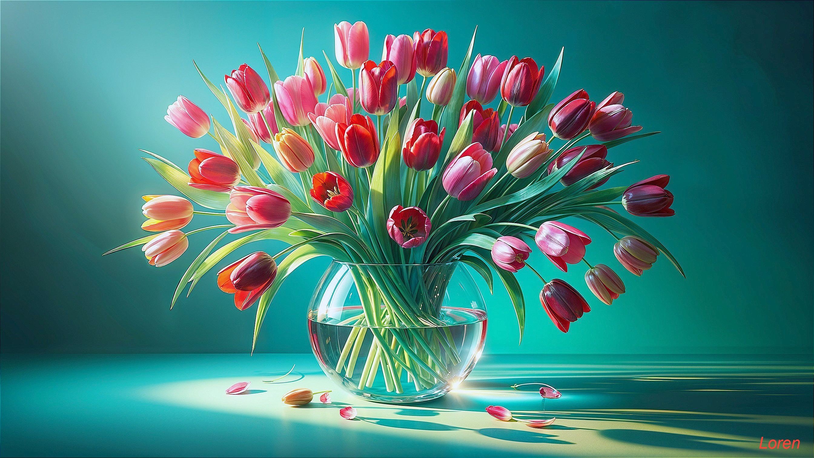 Vibrant Tulip Bouquet in Clear Glass Vase