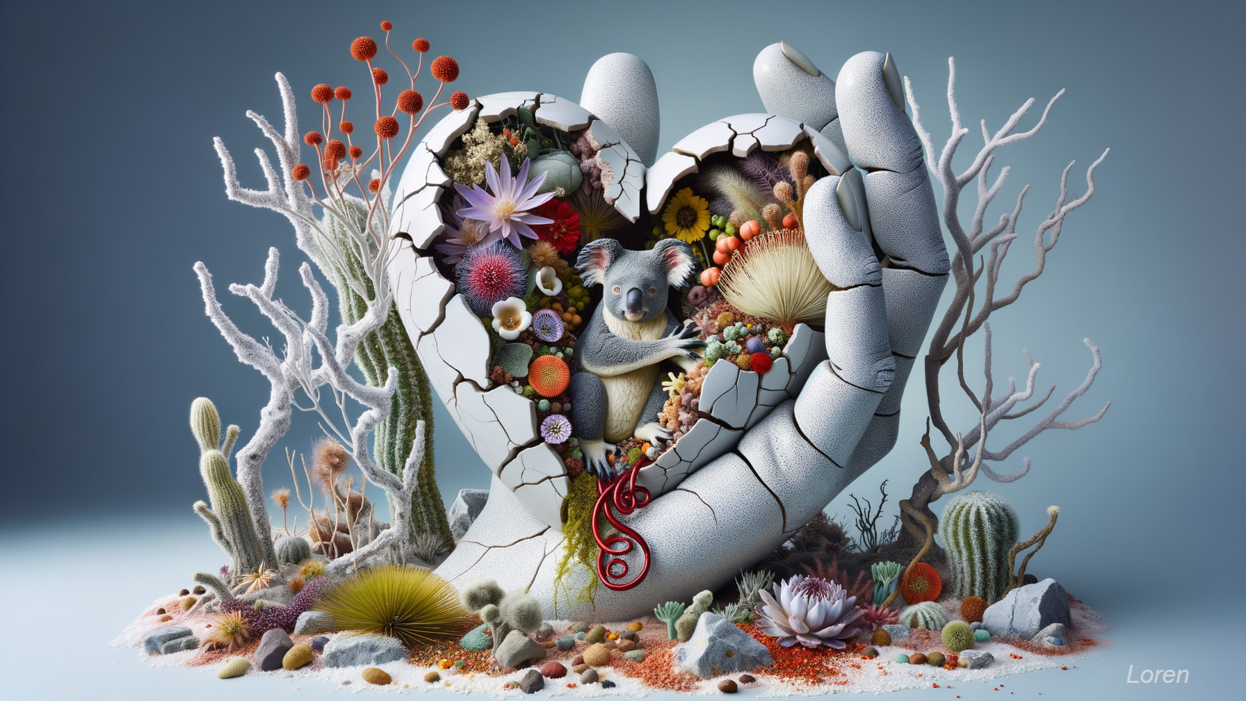 Giant Hand Heart Shape with Vibrant Ecosystem Inside