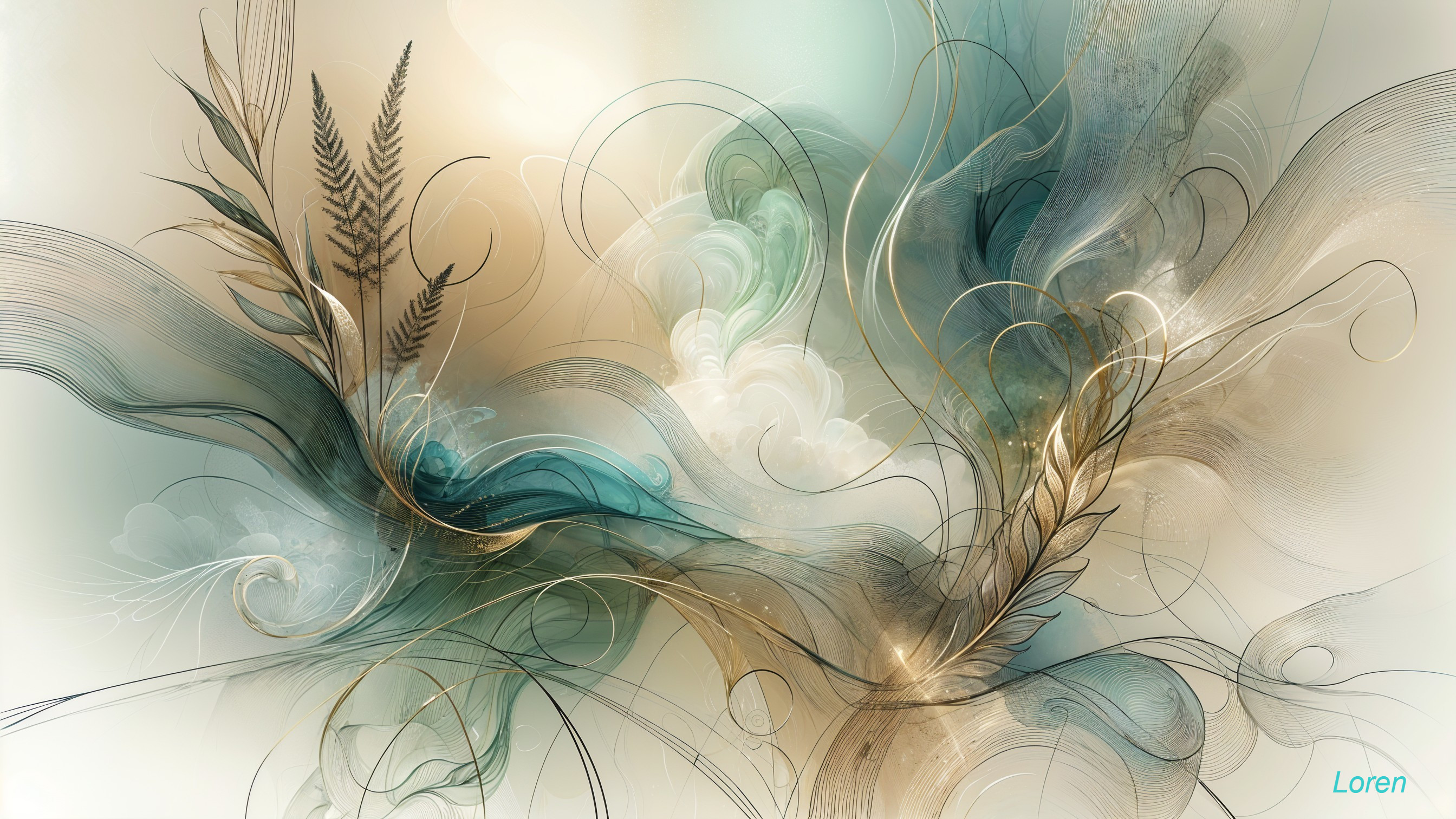 Ethereal Abstract Composition in Soft Blue and Gold