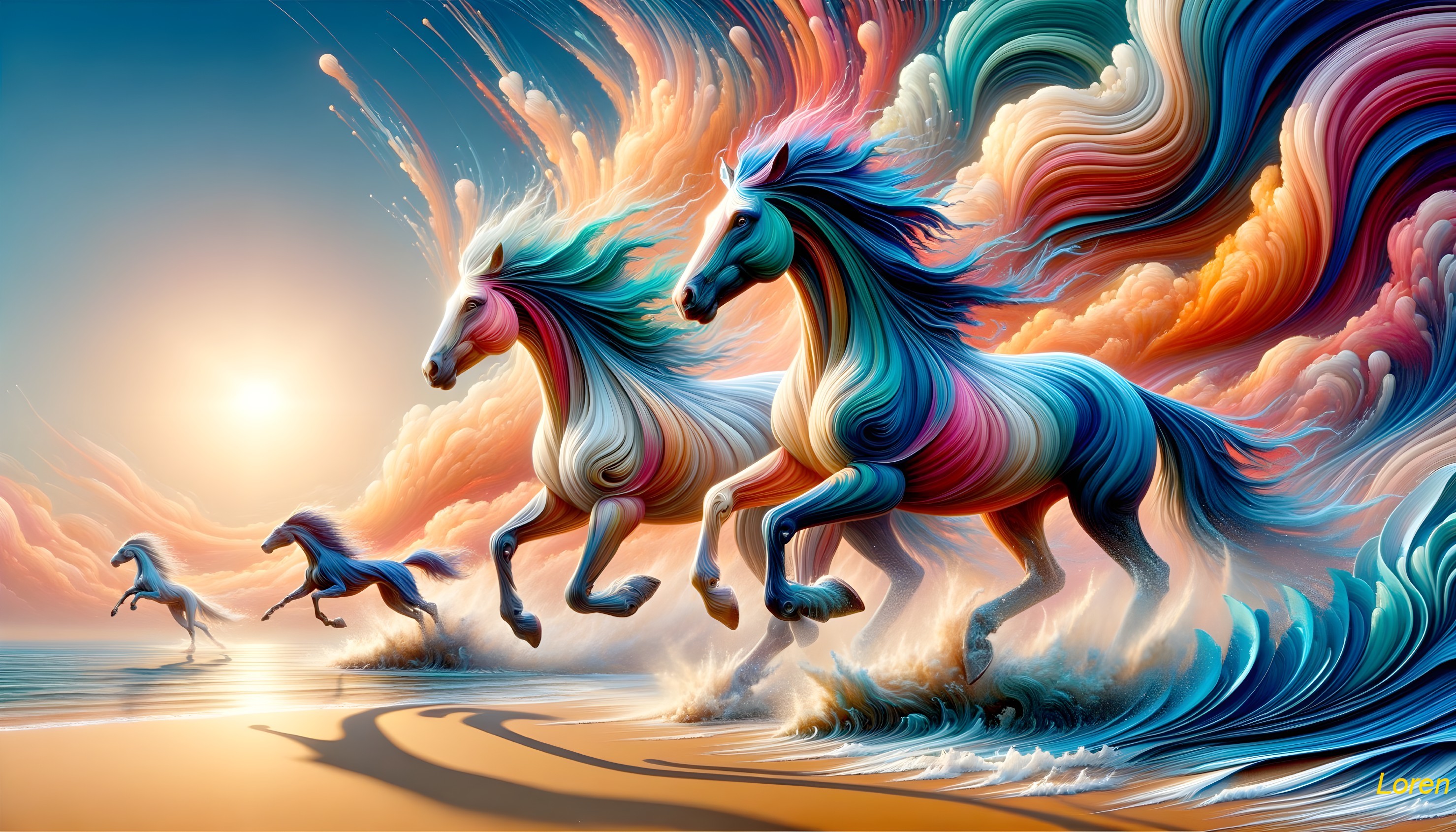 Ocean Dreams: Vibrant Horse Fantasia