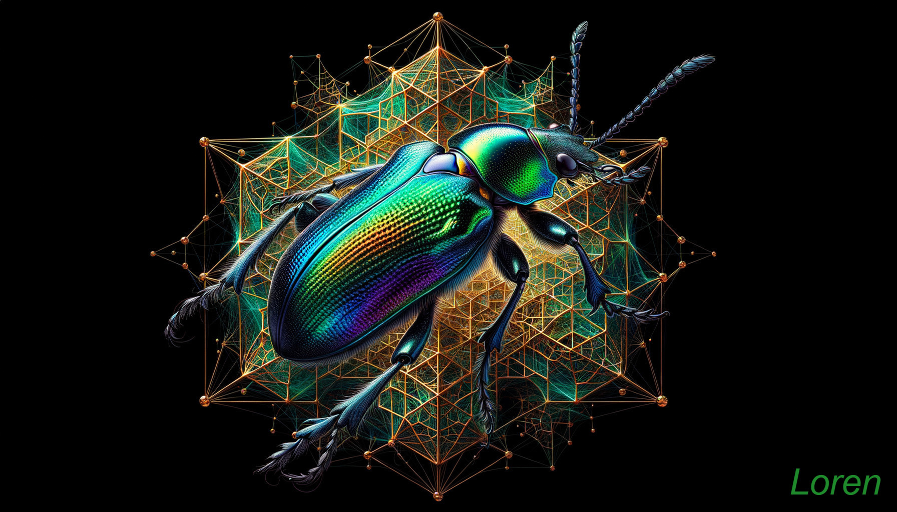Vividly Colored Beetle Against Geometric Background