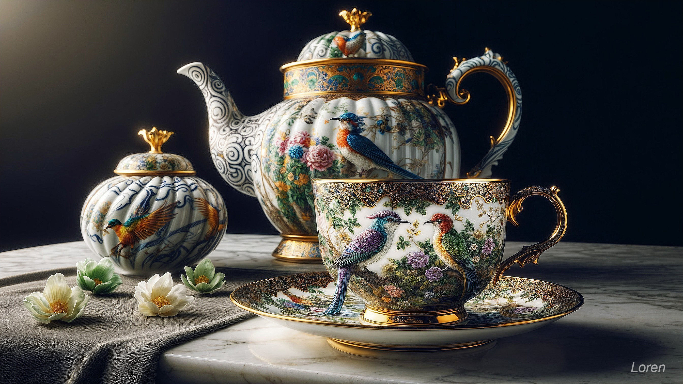 Elegant Porcelain Tea Set with Hand-Painted Designs