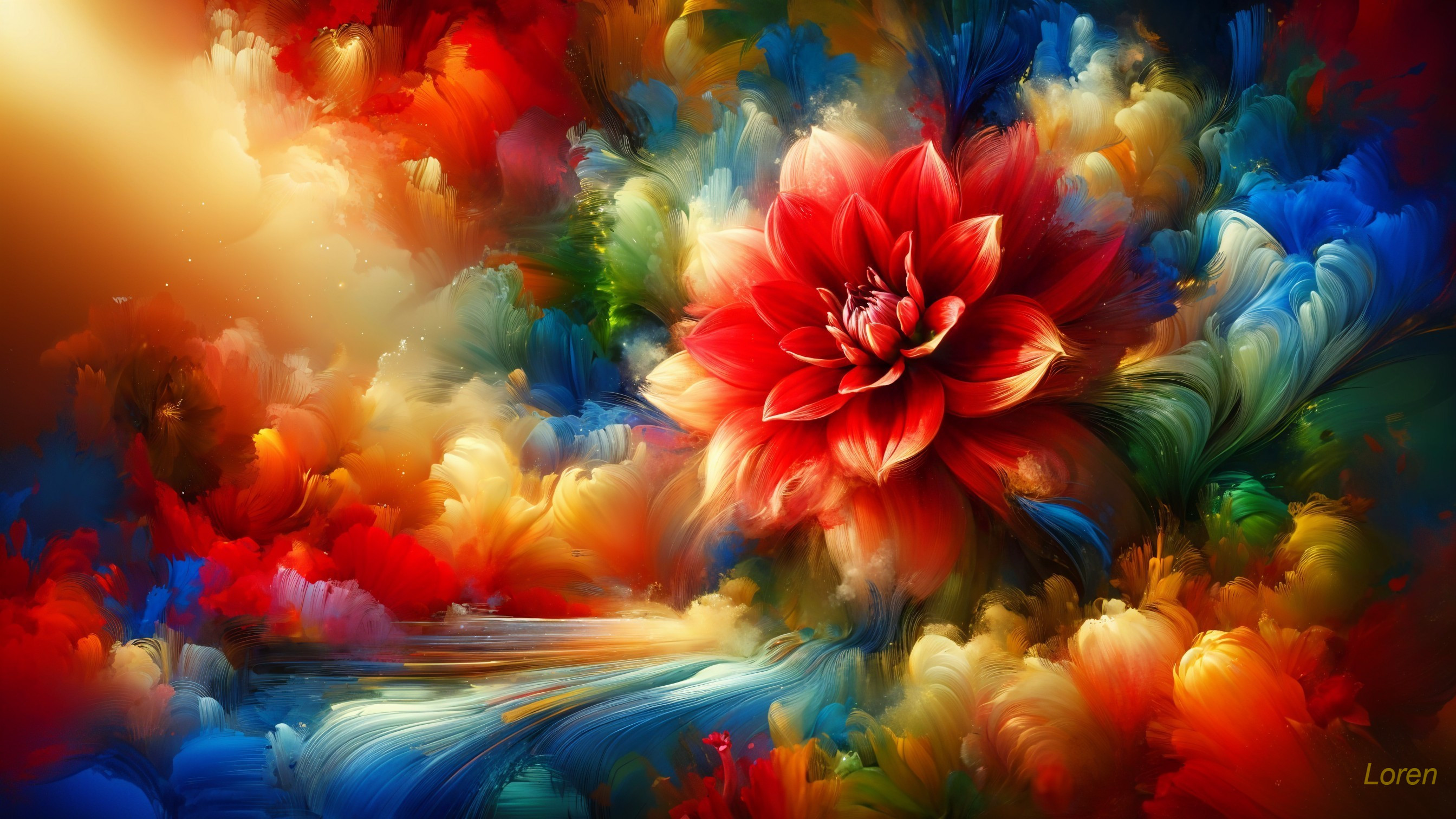 Vibrant Colorful Landscape Featuring a Red Flower