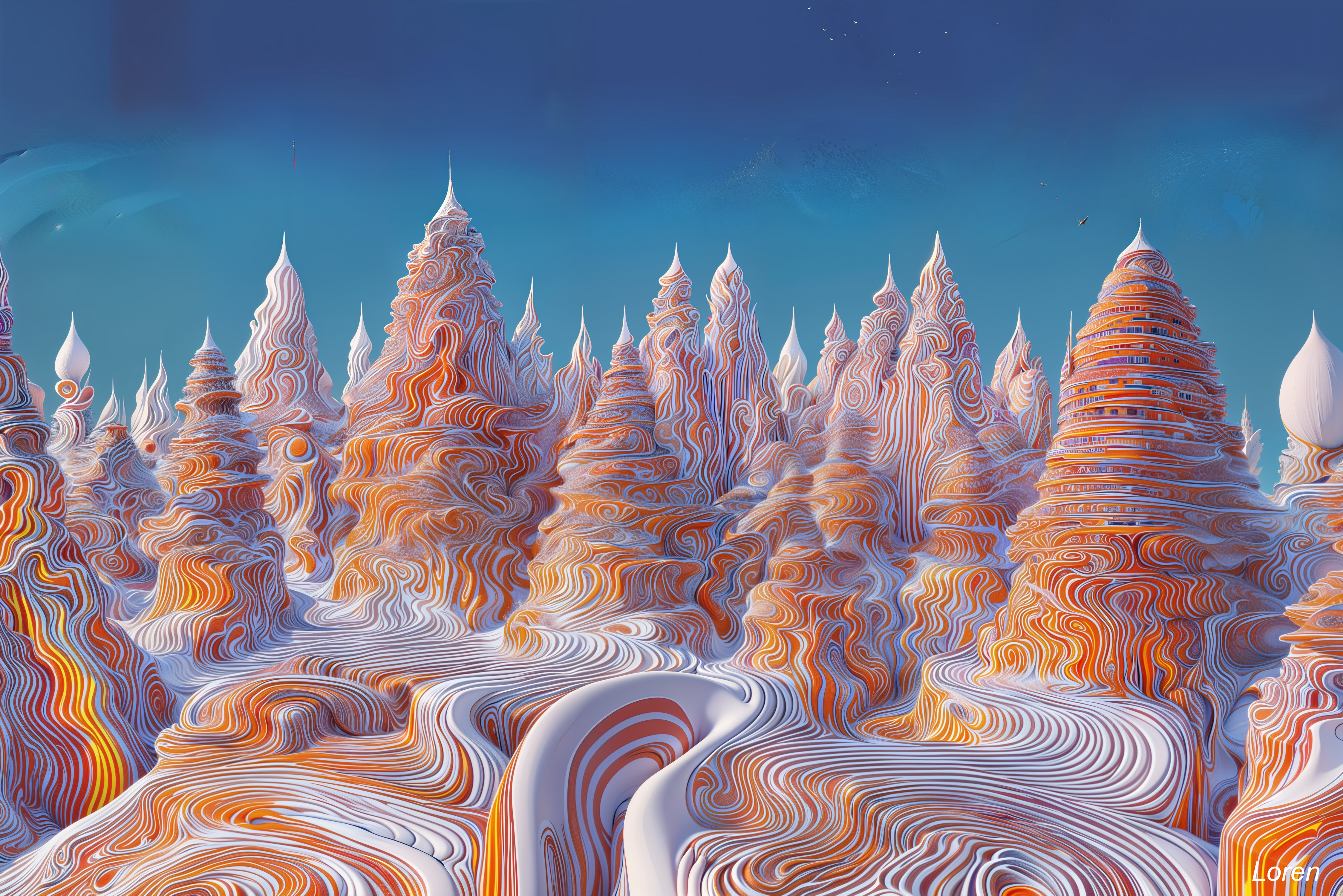 Fantastical Landscape with Swirling Towers and Sky