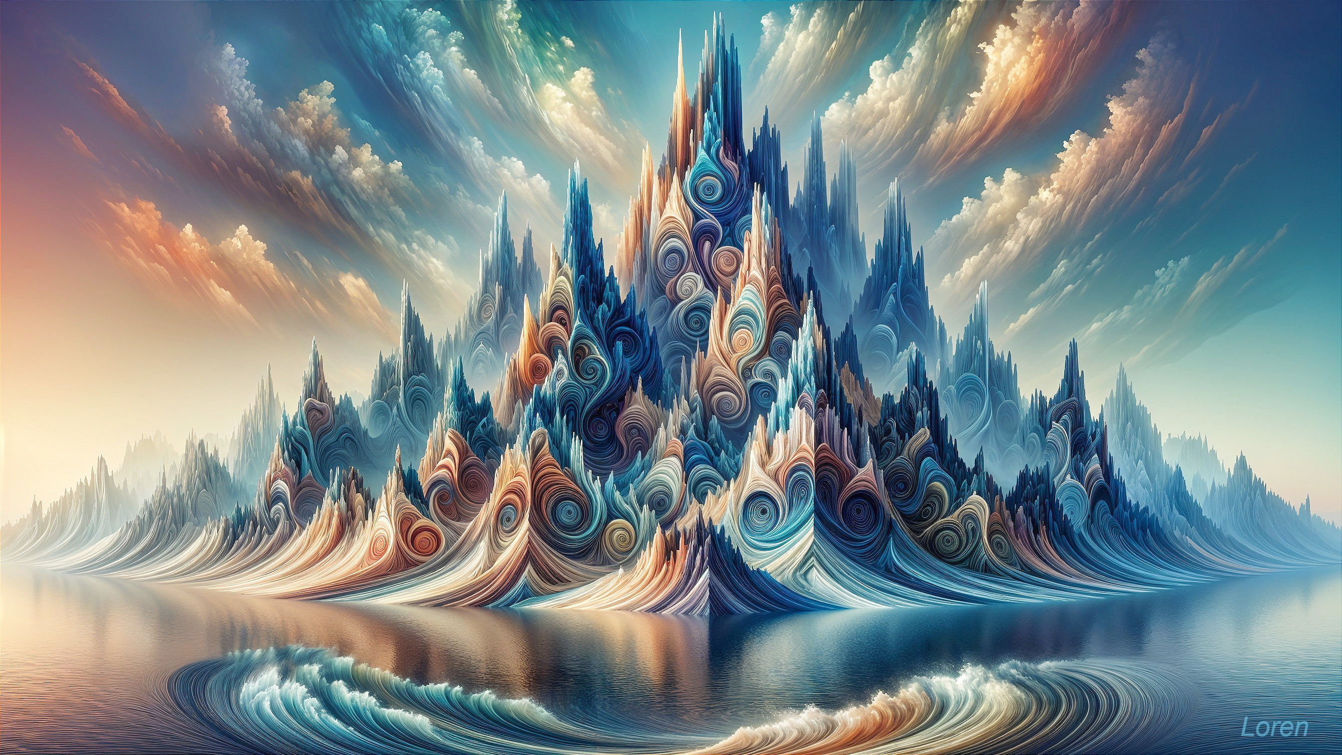 Surreal Landscape with Colorful Mountains and Water