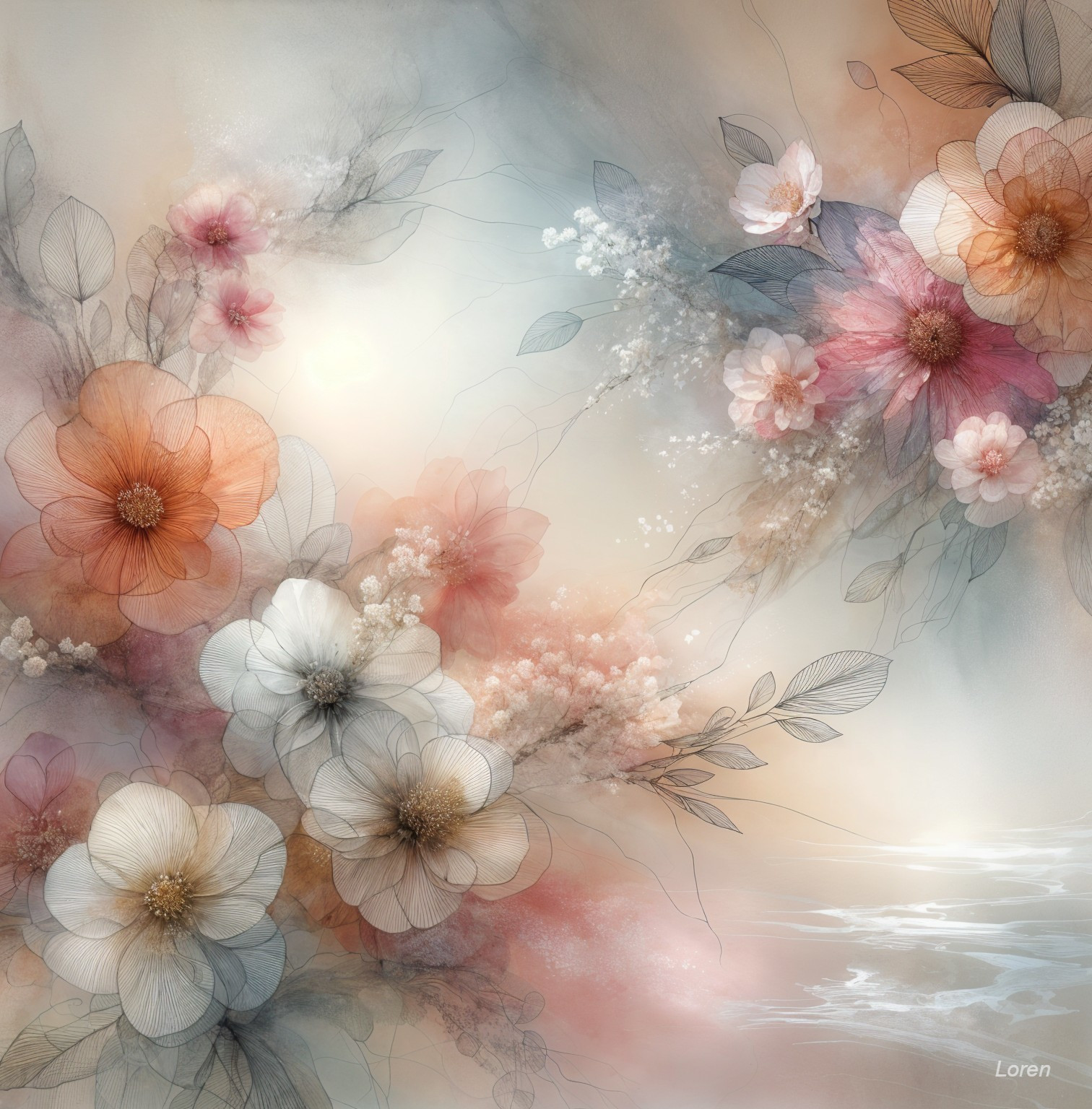 Delicate Floral Composition in Soft Peach and Pink Hues