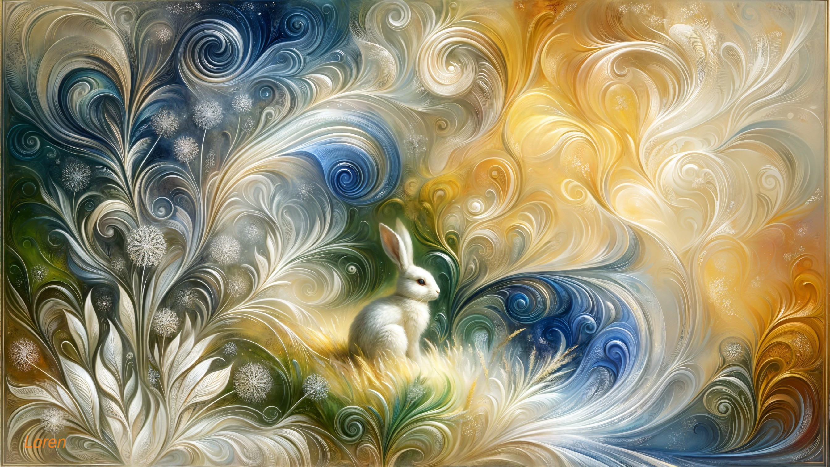 Ethereal Composition with Rabbit and Vibrant Colors
