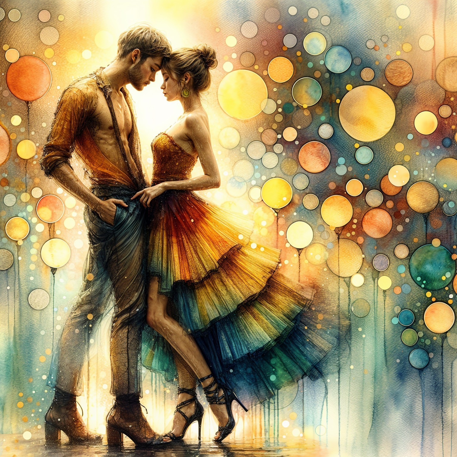 Couple in Intimate Moment with Colorful Background