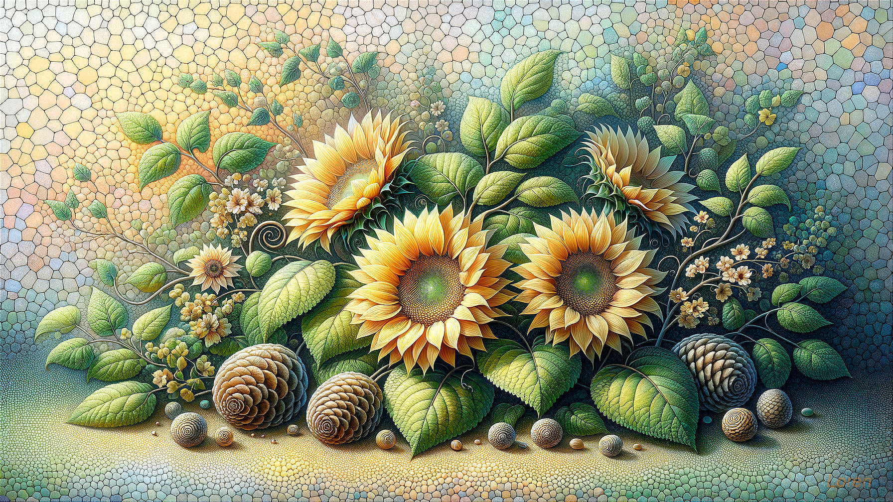 Vibrant Sunflower Arrangement with Green Leaves and Accents