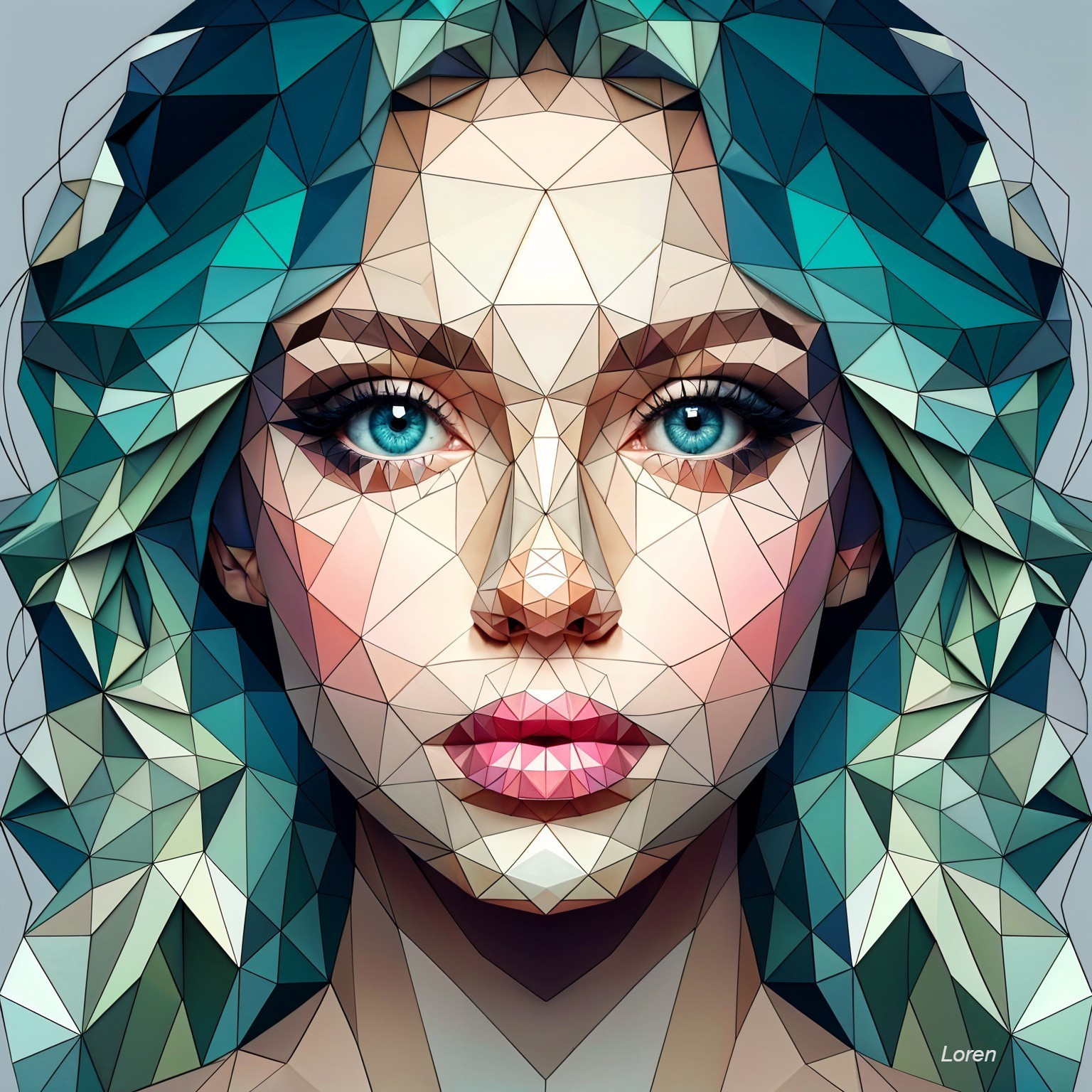 Geometric Portrait of a Young Woman with Colorful Shapes