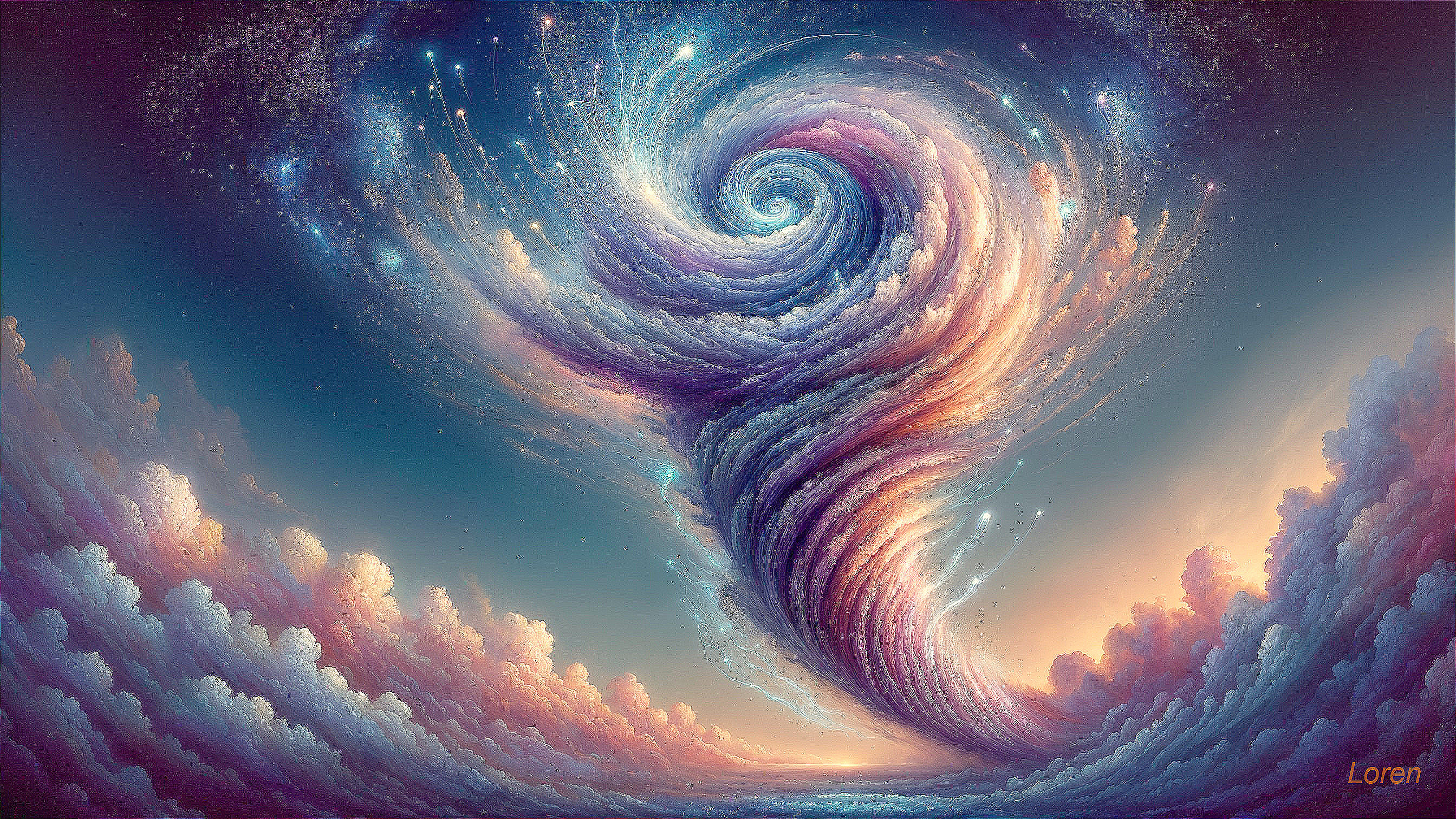 Cosmic Swirl of Colorful Clouds and Shimmering Stars
