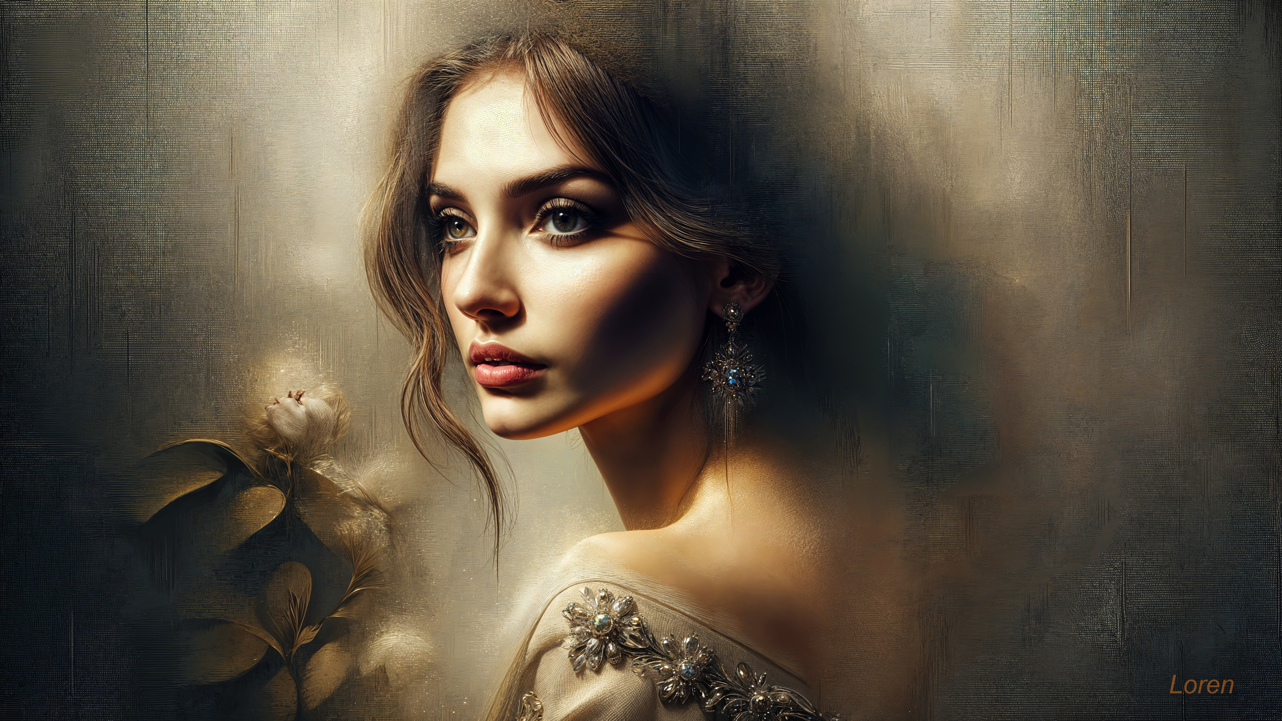 Close-up of a Young Woman with Elegant Features
