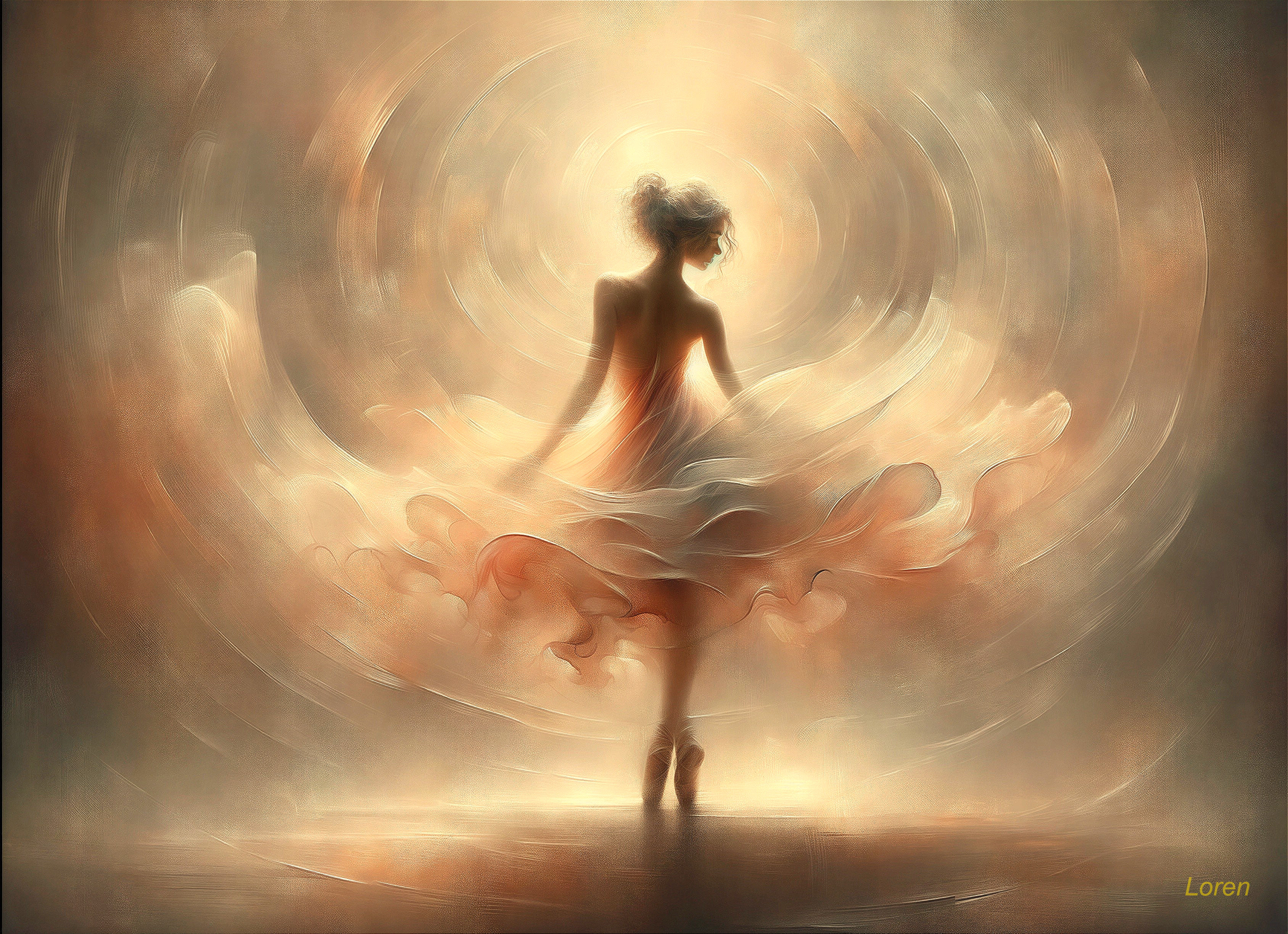 Ethereal Ballet Dance in Flowing Dress and Light