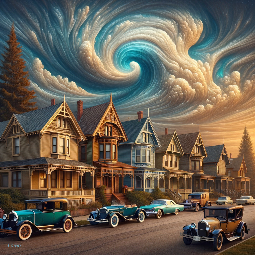 Vintage Victorian Houses on a Nostalgic Street Scene