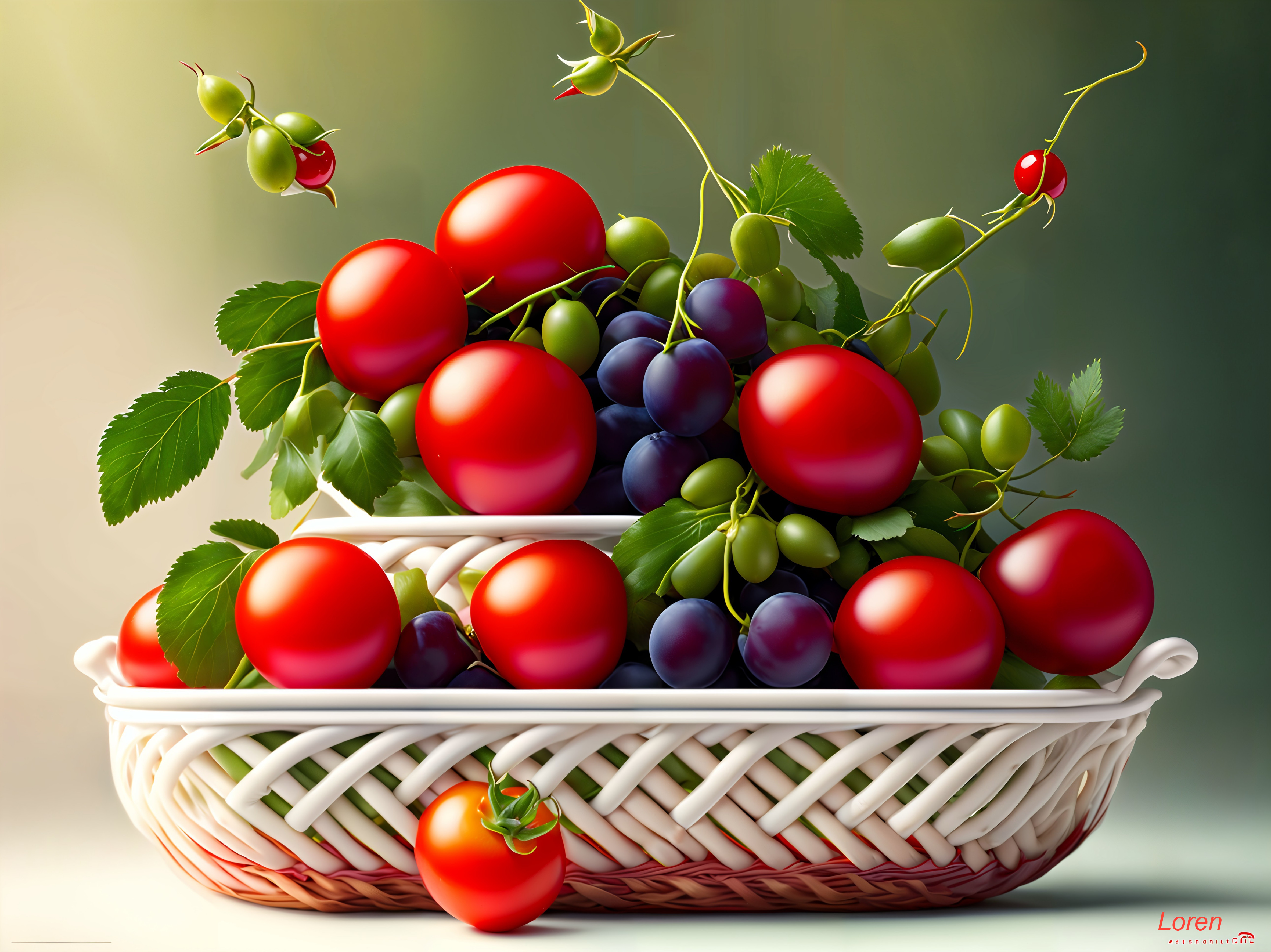 Vibrant Fruit Arrangement in a Woven Basket