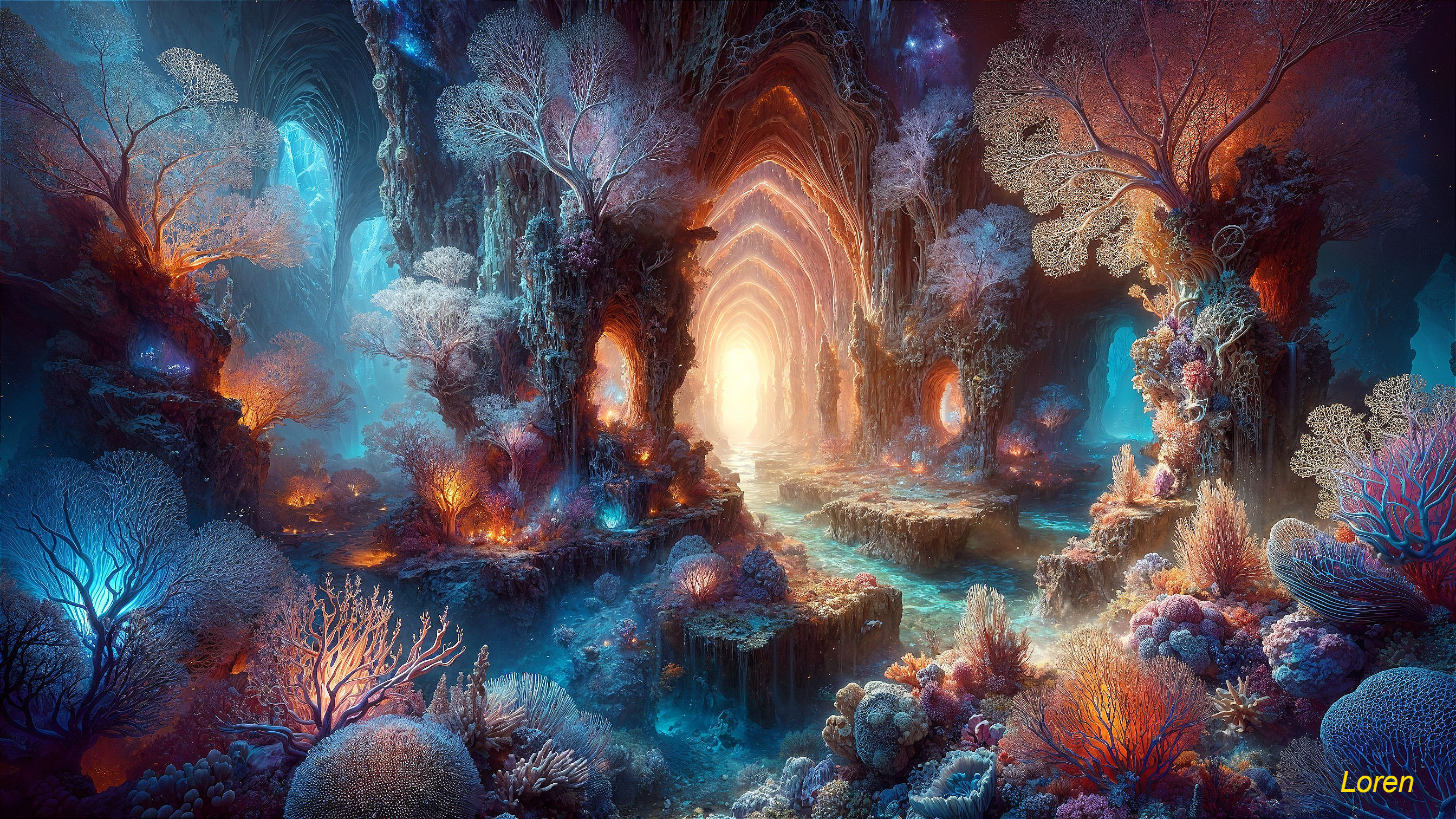 Underwater Landscape with Vibrant Corals and Flora